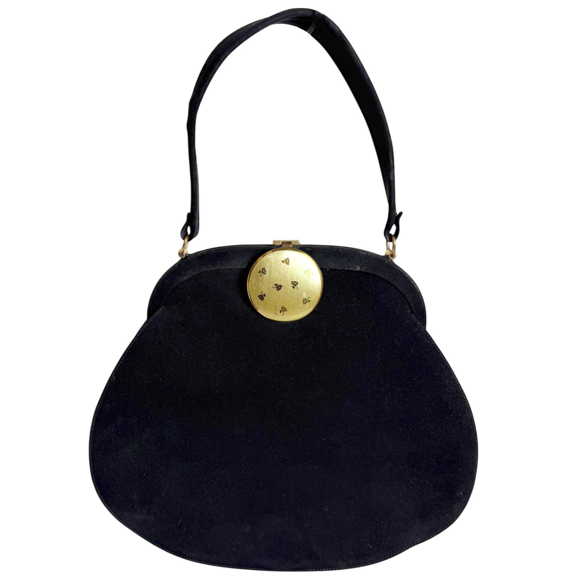 Vintage 1950s Handbag Suede-Finish w Gilt Floral Clasp Charmaine Montreal