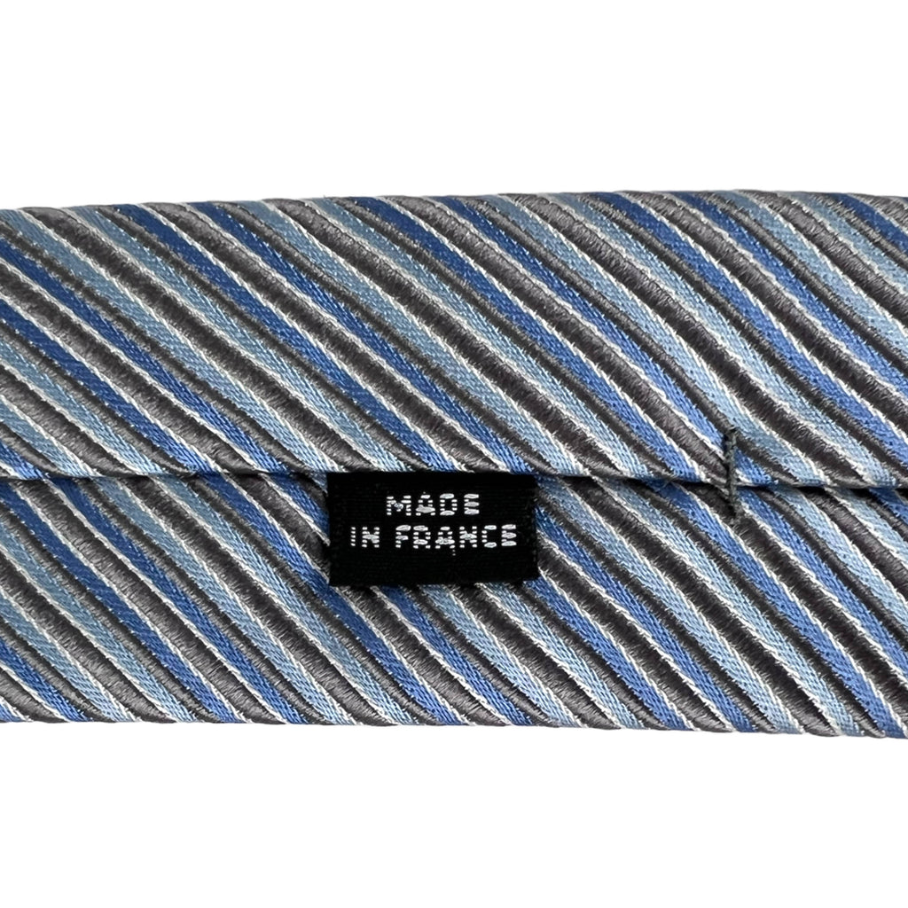 Charvet Tie Mens Silk Necktie Place Vendome Blue Grey Stripe