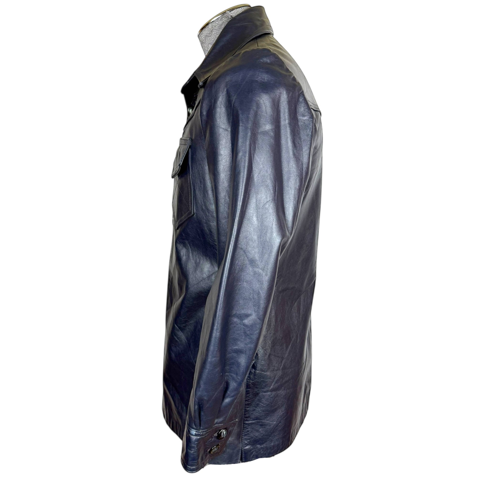 Vintage 1970s Blue Leather Jacket Disco Era Men’s Size Small