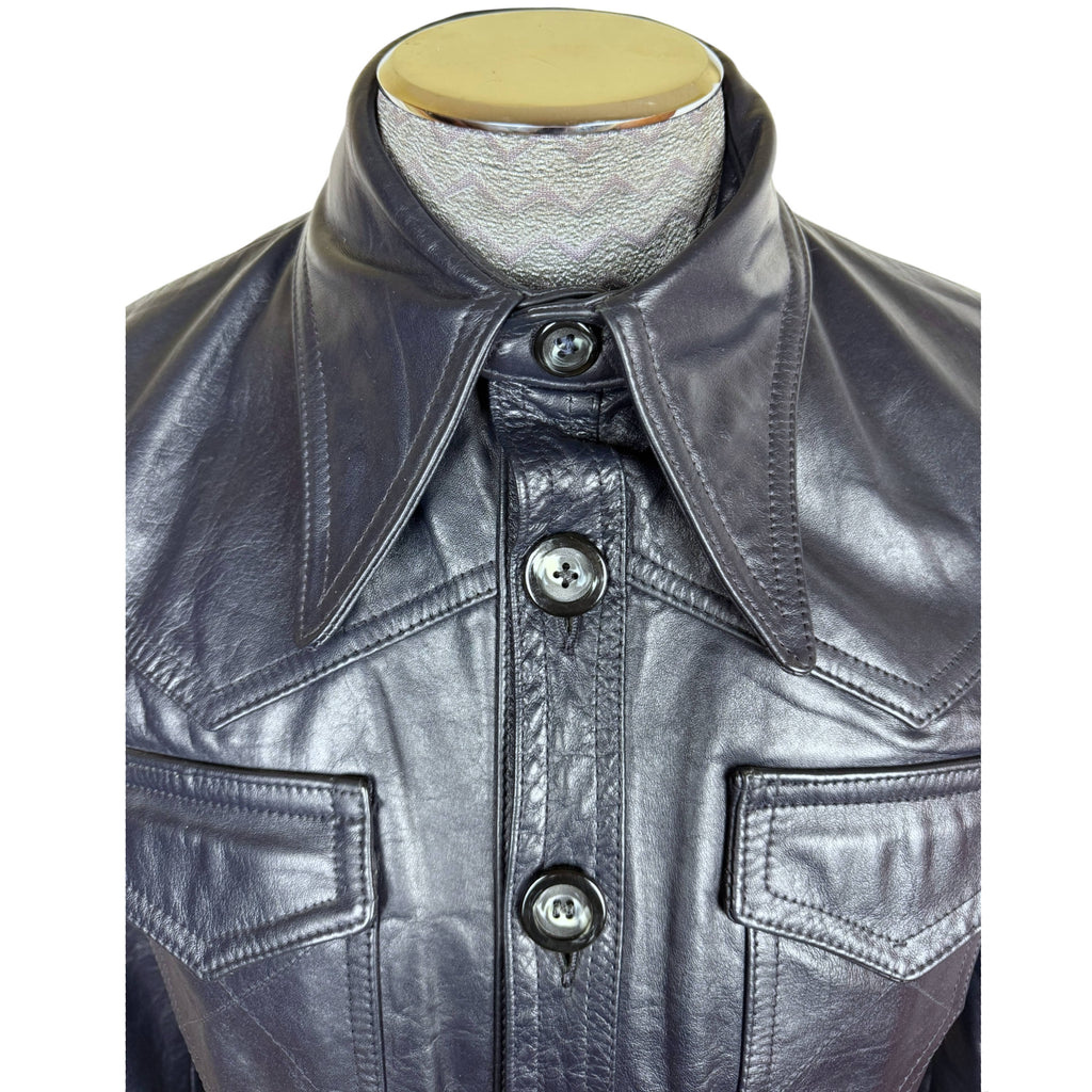 Vintage 1970s Blue Leather Jacket Disco Era Men’s Size Small