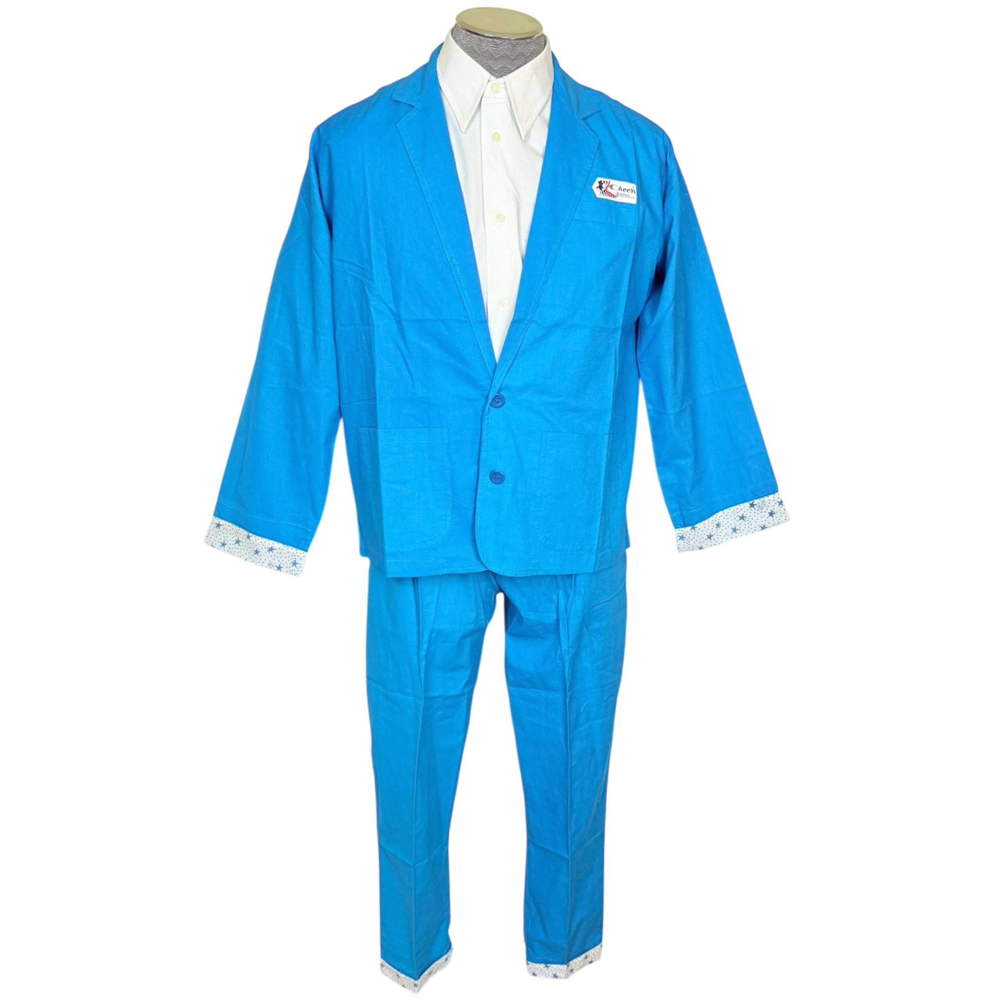 Vintage 1980s New Wave Suit Blue Cotton Cheers Brand