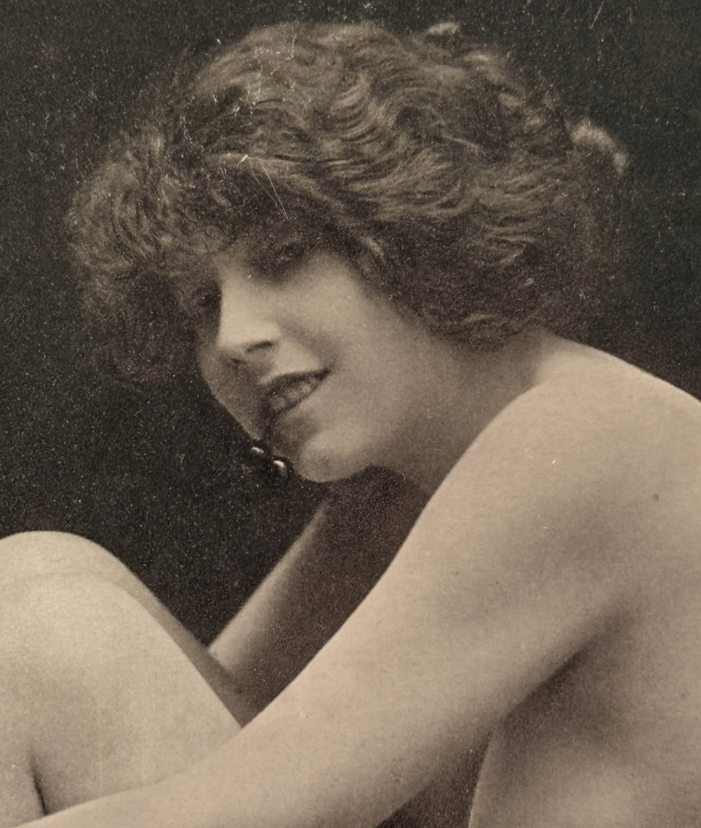 Close-up of model in antique Cherry Ripe photograph