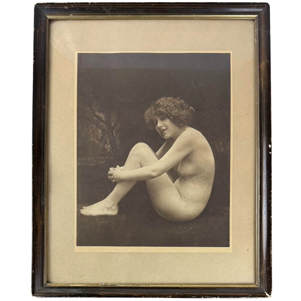 Antique Cherry Ripe nude photograph framed under glass