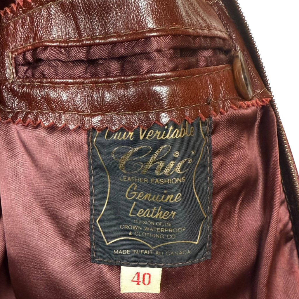 Vintage 1970s Leather Jacket Chic Leather Fashions Canada, Mens Size 40