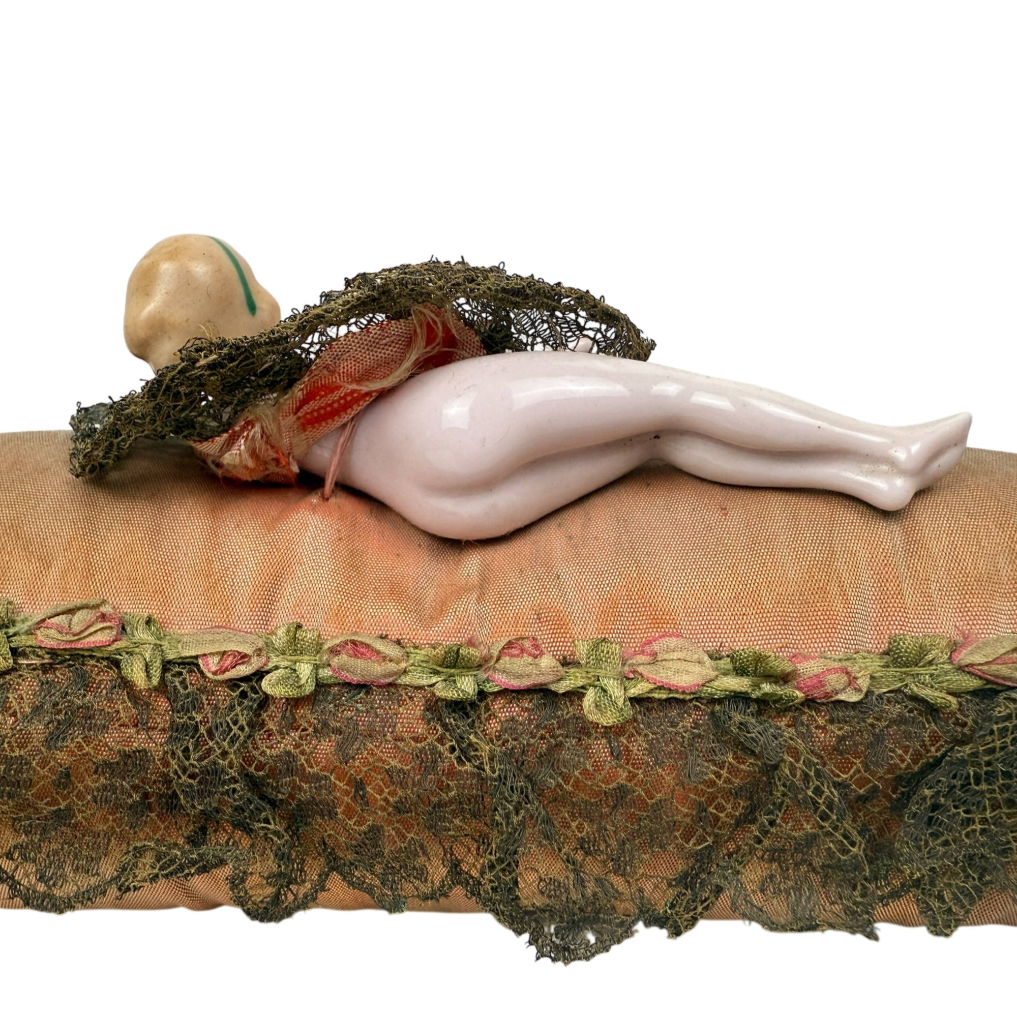 Antique 1920s Porcelain Pincushion Doll Nude Flapper Figure