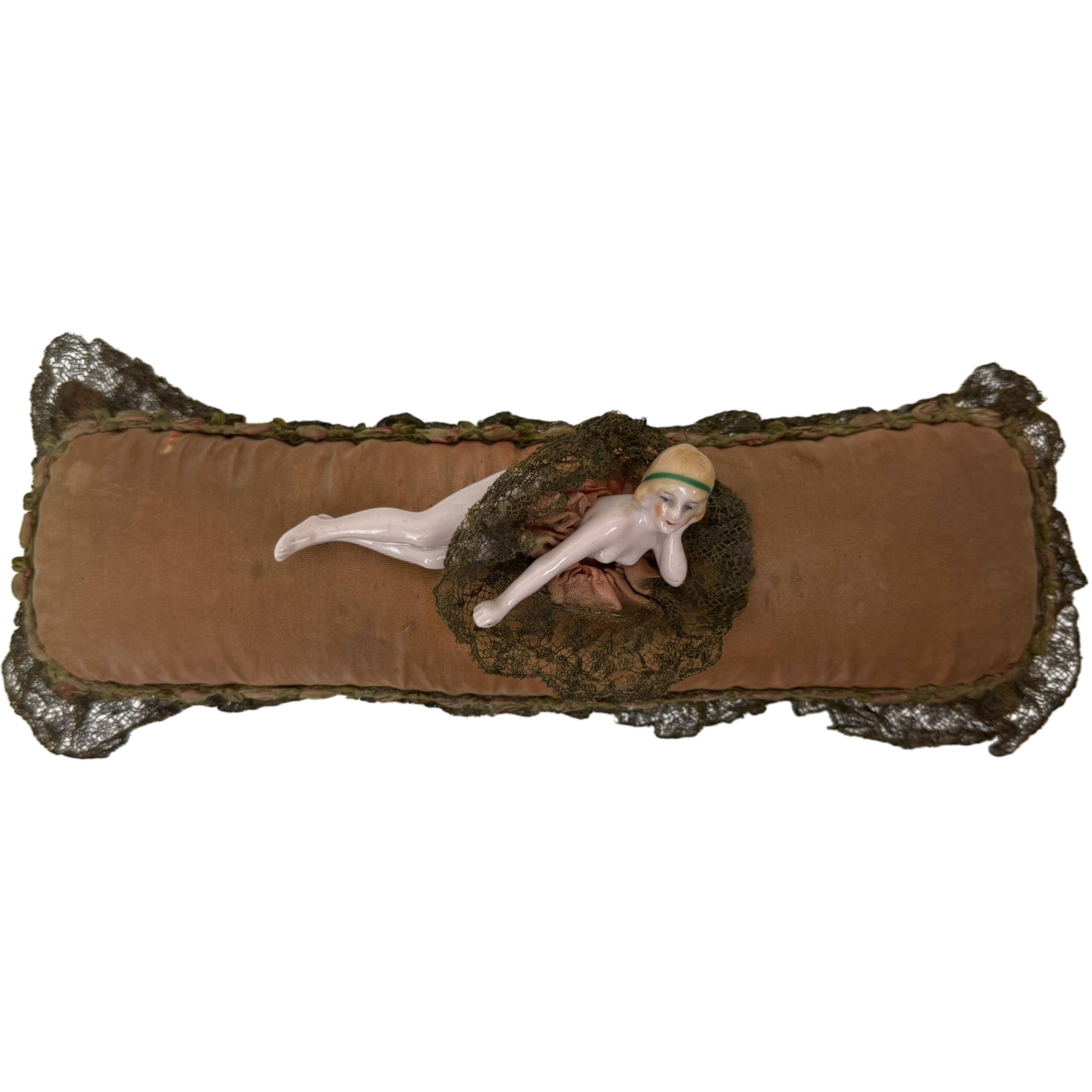 Antique 1920s Porcelain Pincushion Doll Nude Flapper Figure