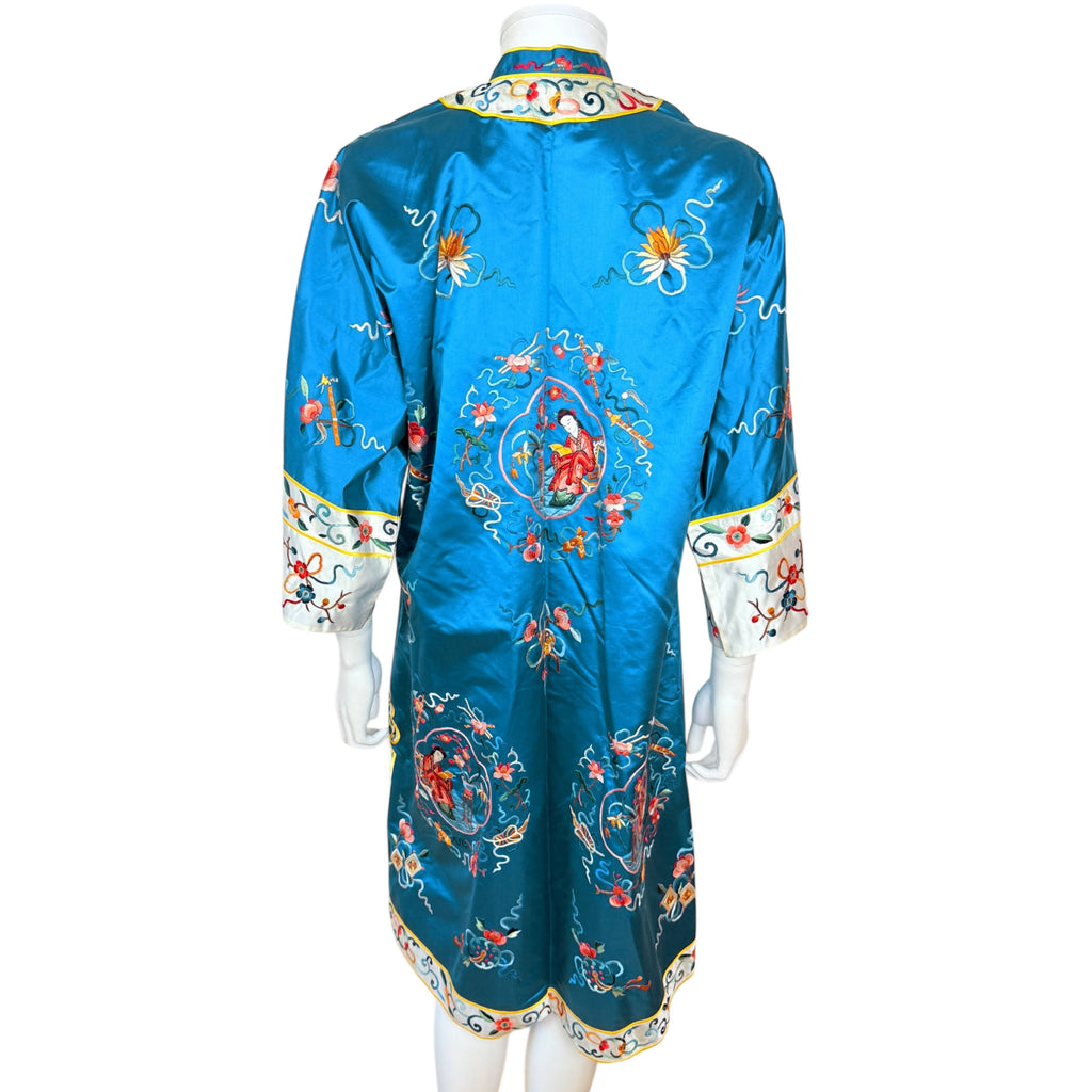 Vintage 1950s Chinese Embroidered Silk Robe Kimono Size M