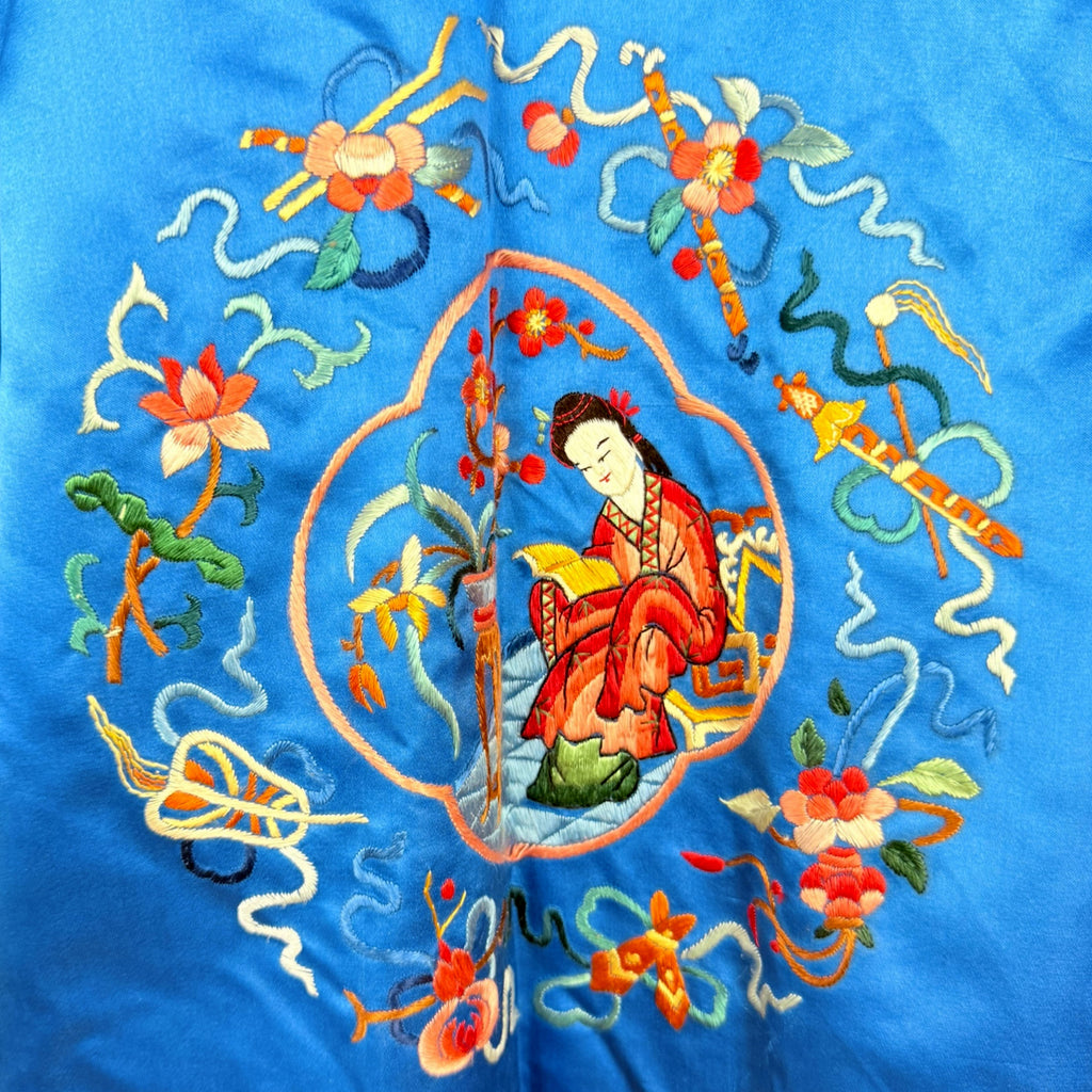 Vintage 1950s Chinese Embroidered Silk Robe Kimono Size M
