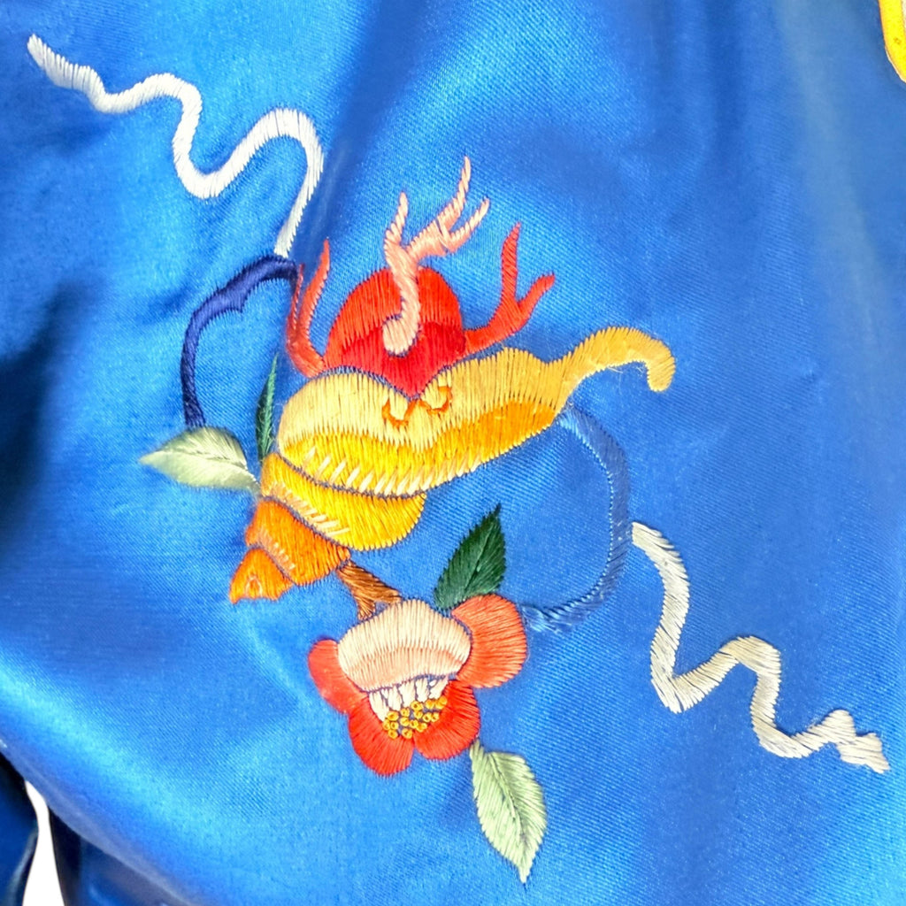 Vintage 1950s Chinese Embroidered Silk Robe Kimono Size M