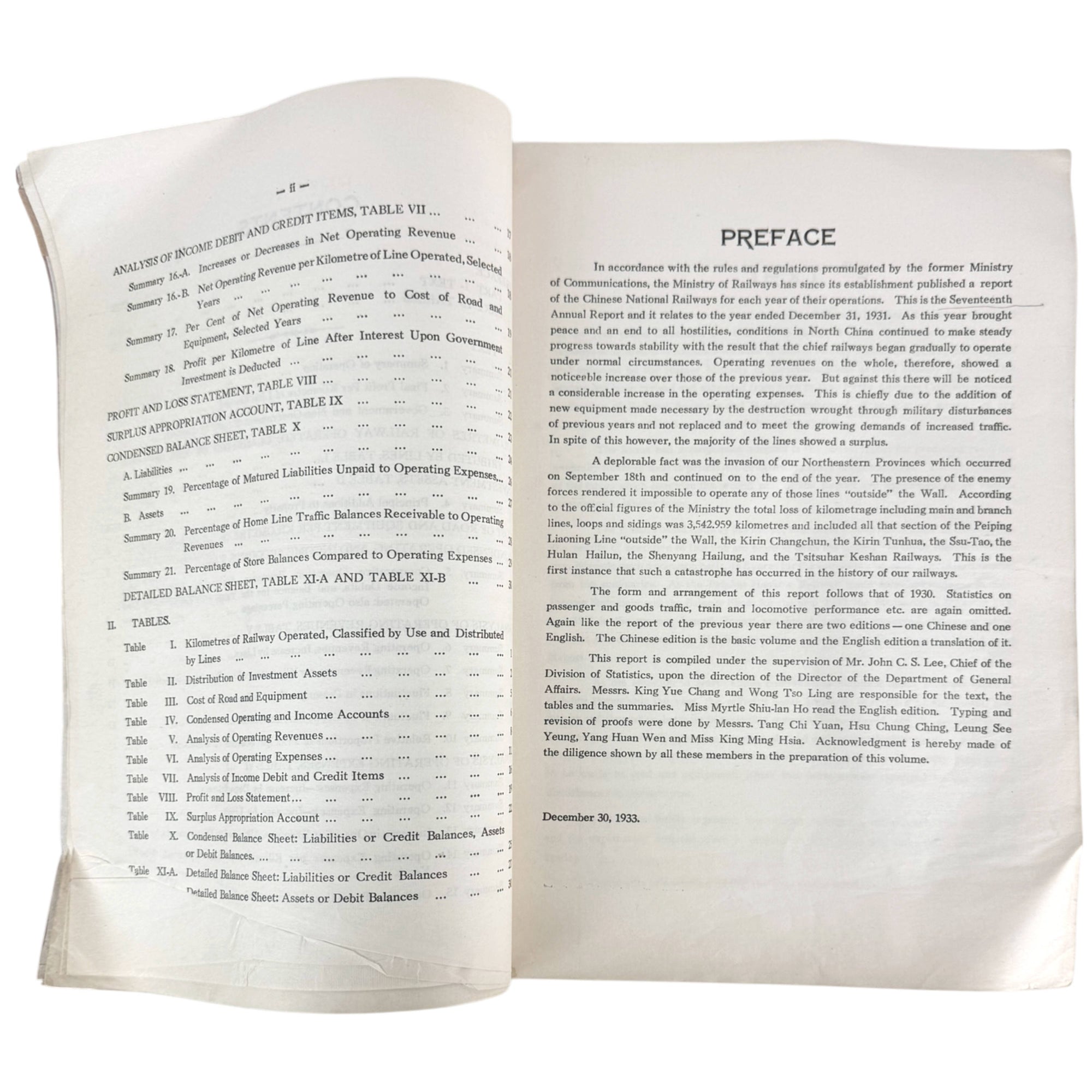 Preface of the Ministry of Railways statistical report