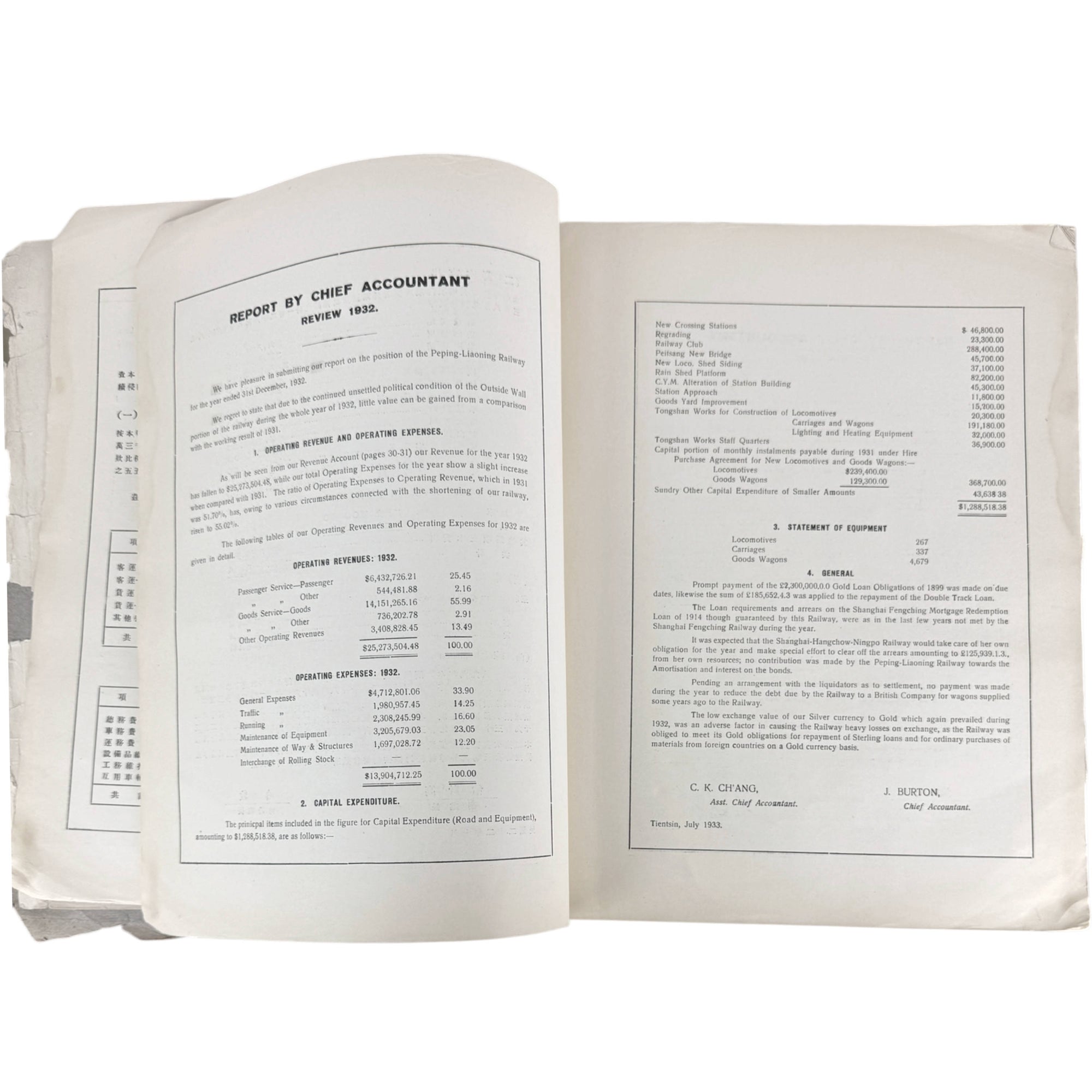 report by chief accountant of the Peping Liaoning railway