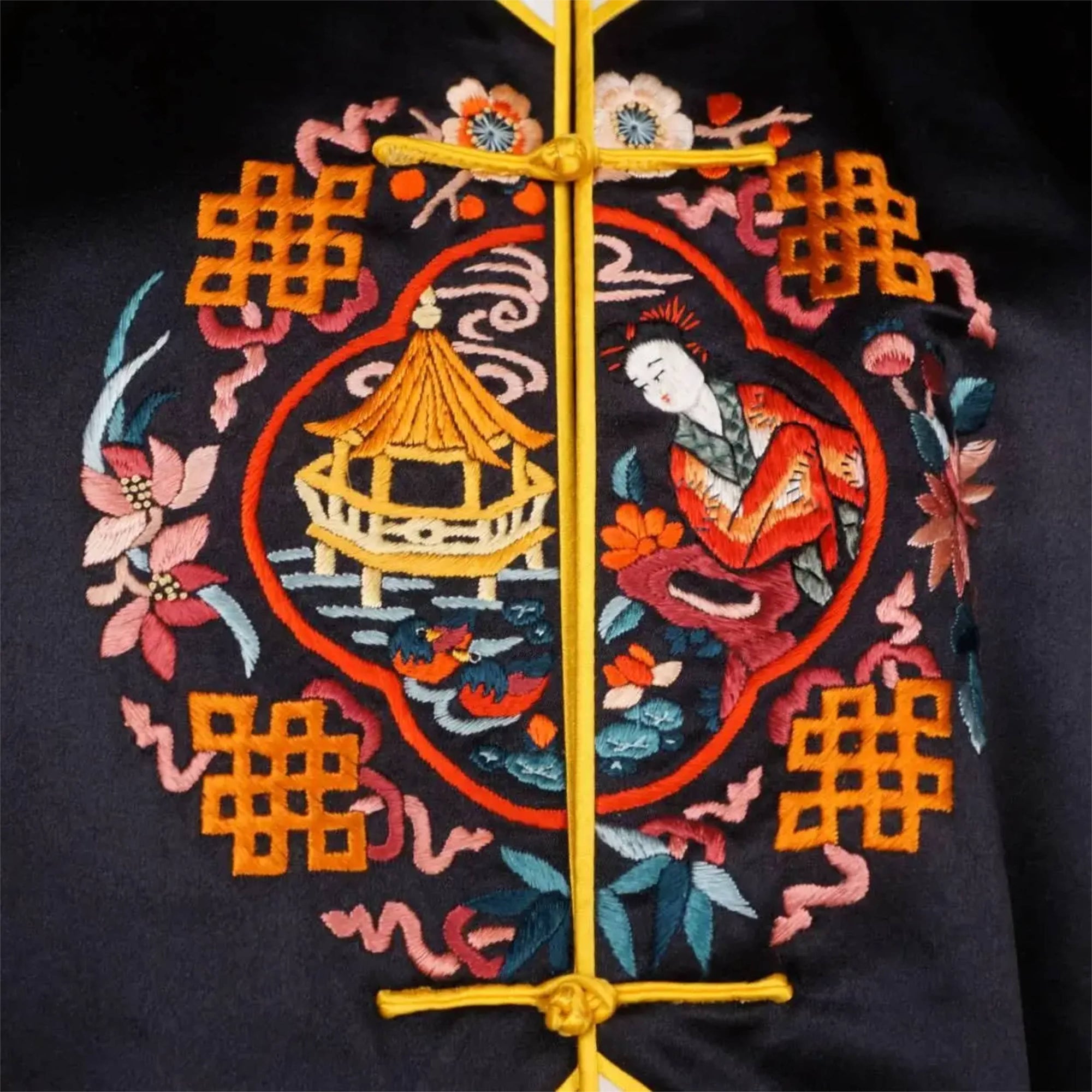 Vintage 1930s Chinese Embroidered Silk Pyjamas Size M / L