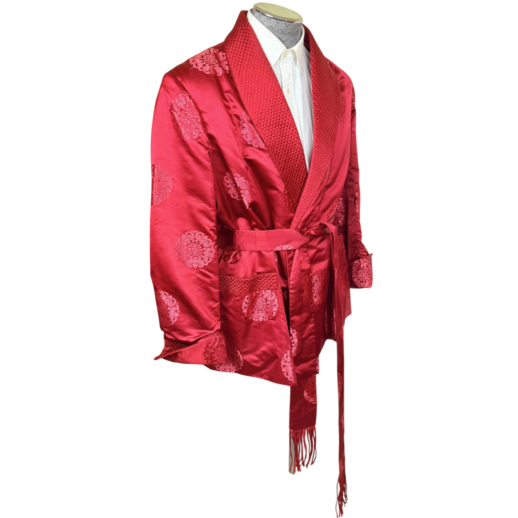 Vintage 1950s Smoking Jacket Red Silk Men’s Size M L