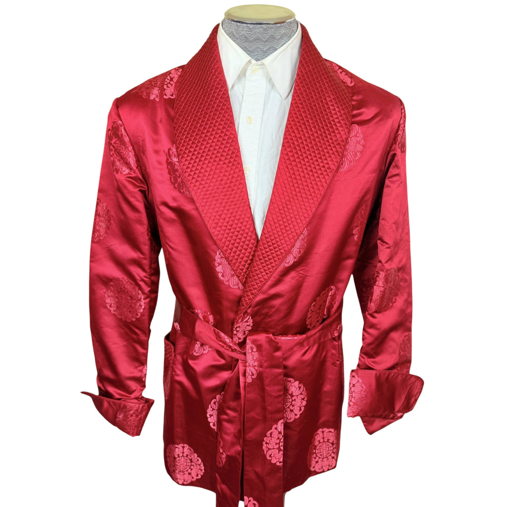 Vintage 1950s Smoking Jacket Red Silk Men’s Size M L