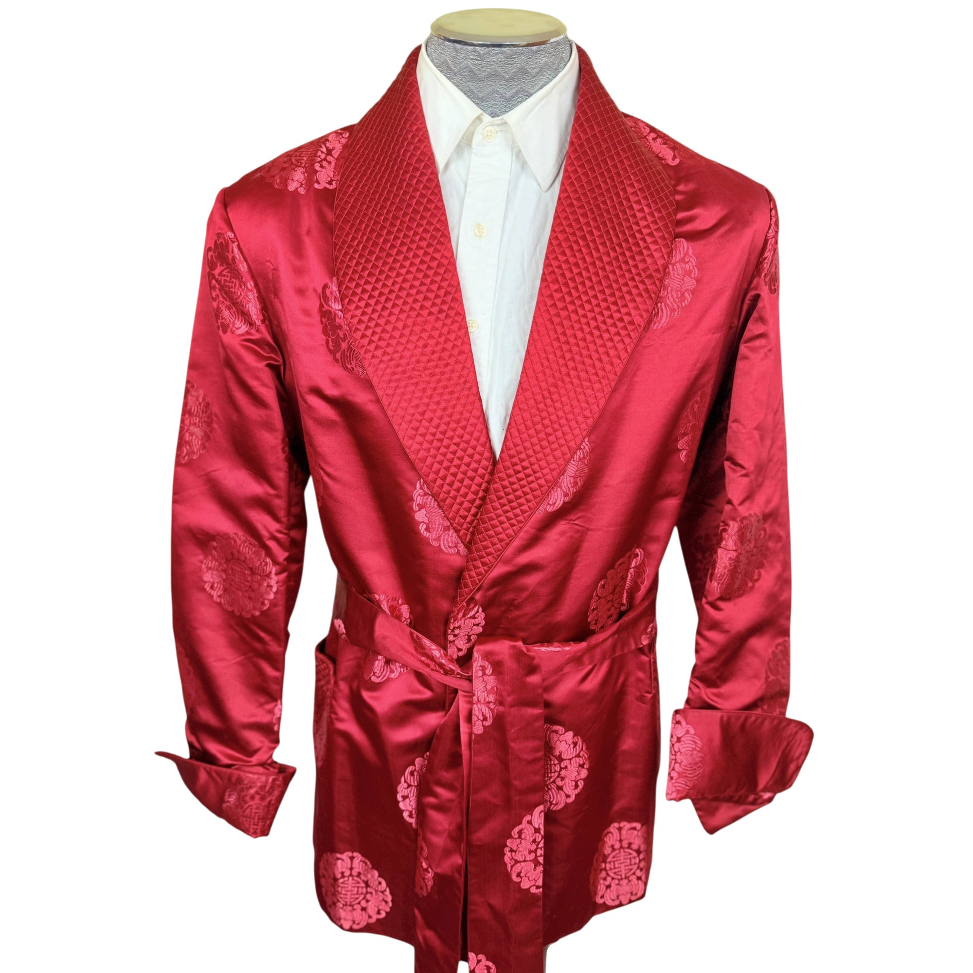 Vintage 1950s Smoking Jacket Red Silk Men’s Size M L