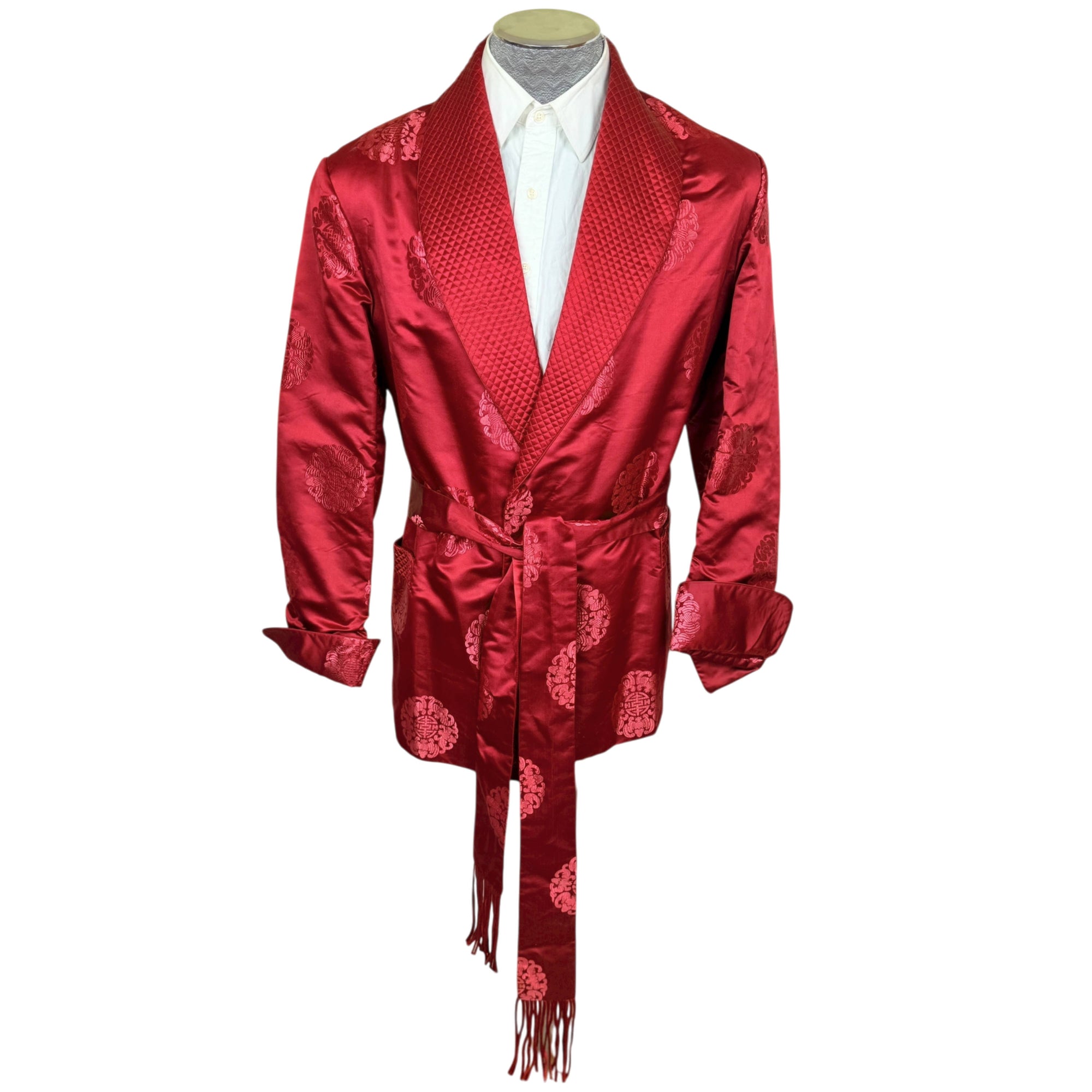 Vintage 1950s Smoking Jacket Red Silk Men’s Size M L