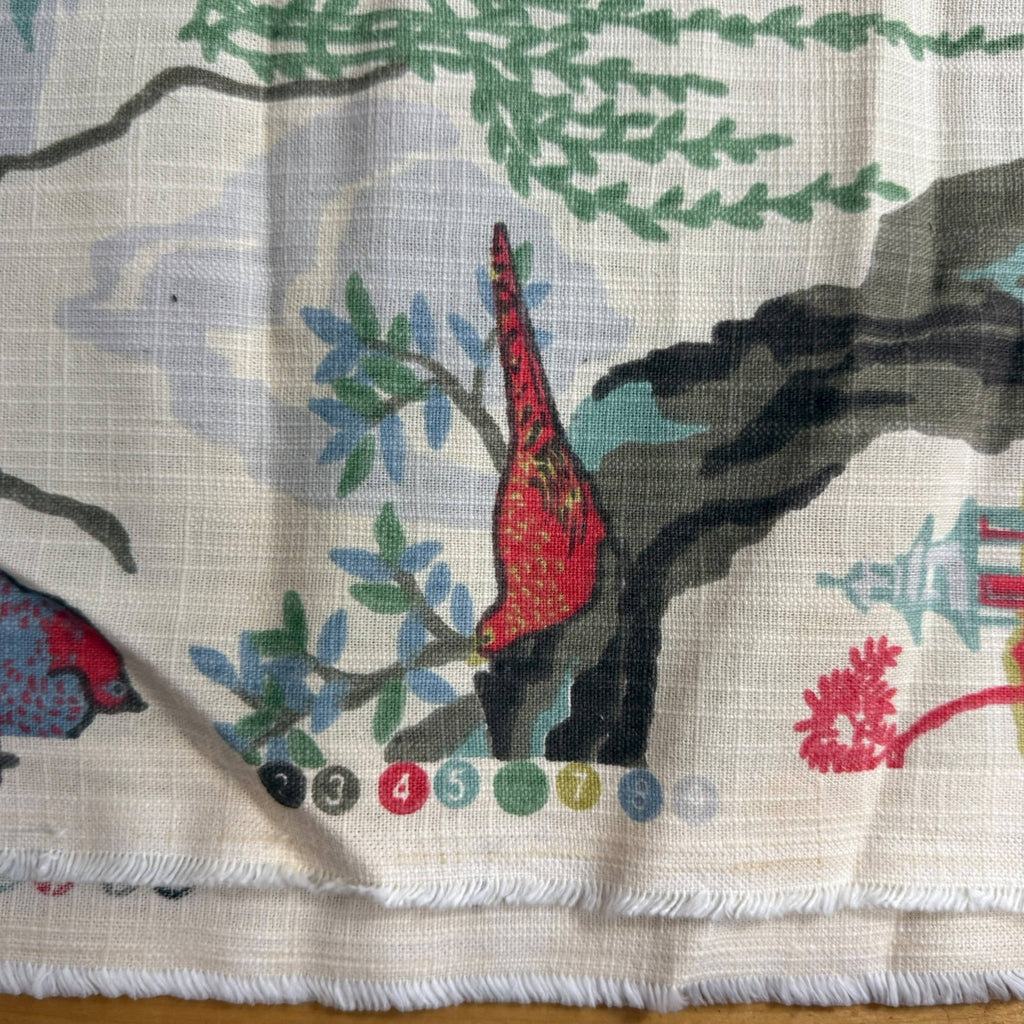 Vintage 1950s Chinoiserie Fabric Cotton Linen 196" L x 57” W