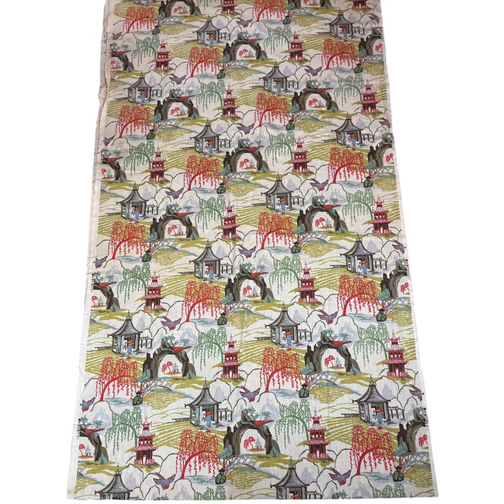 Vintage 1950s Chinoiserie Fabric Cotton Linen 196" L x 57” W