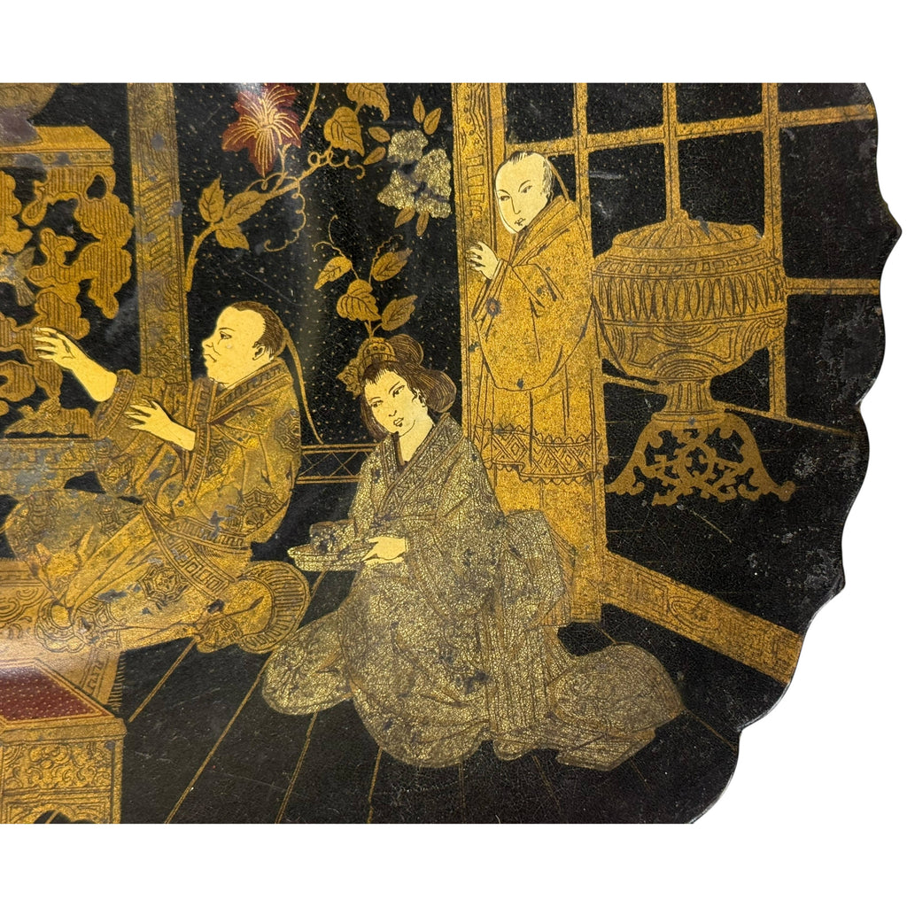 Victorian Chinoiserie Papier-Mâché Pedestal Plate Antique Lacquer c. 1860–1880