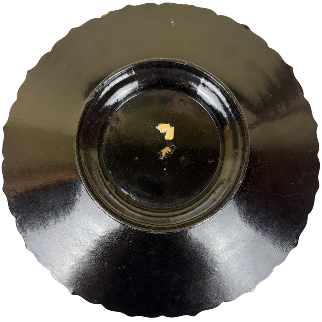 Victorian Chinoiserie Papier-Mâché Pedestal Plate Antique Lacquer c. 1860–1880