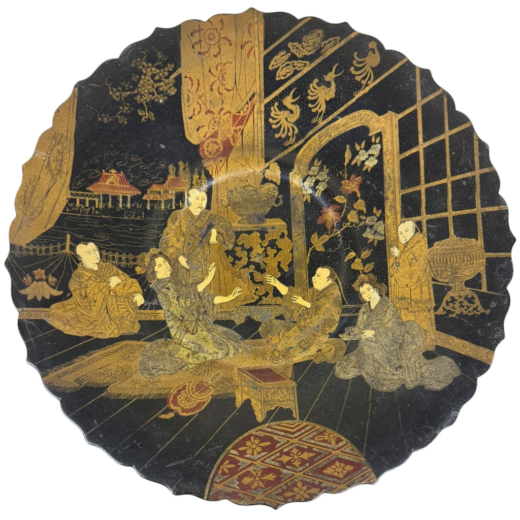 Victorian Chinoiserie Papier-Mâché Pedestal Plate Antique Lacquer c. 1860–1880