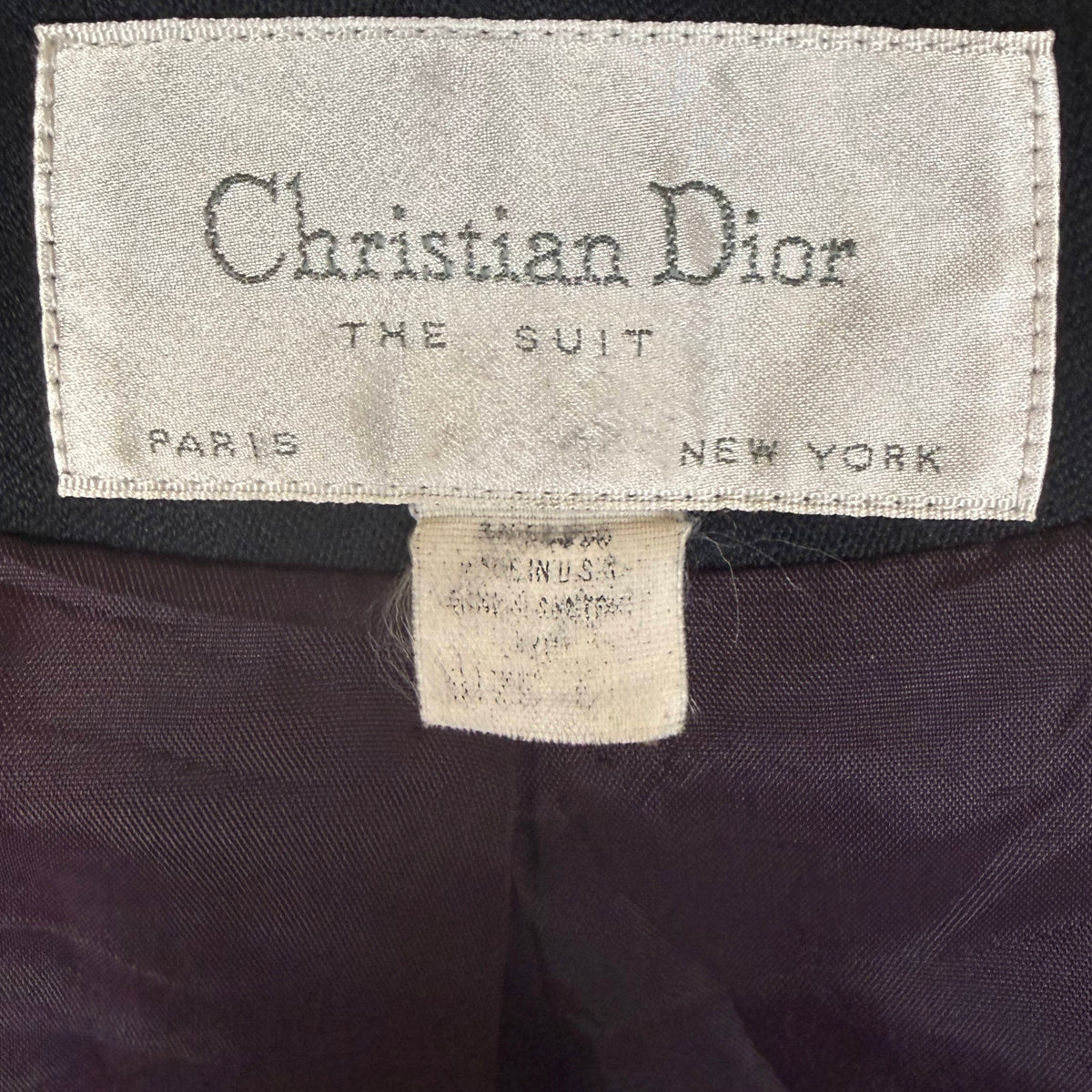 Original Christian Dior The Suit Paris New York woven designer label inside vintage wool blazer