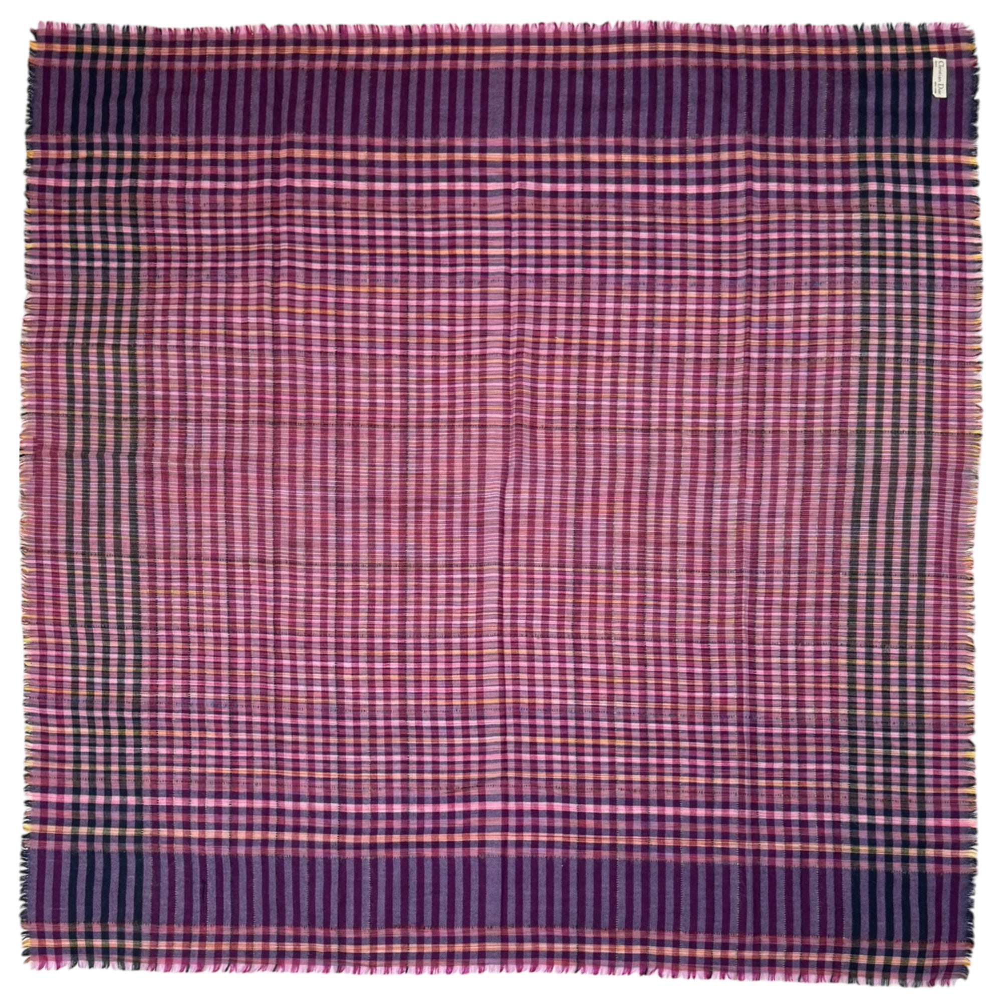 Vintage 1980s Christian Dior Wool Shawl Plaid Woven Scarf