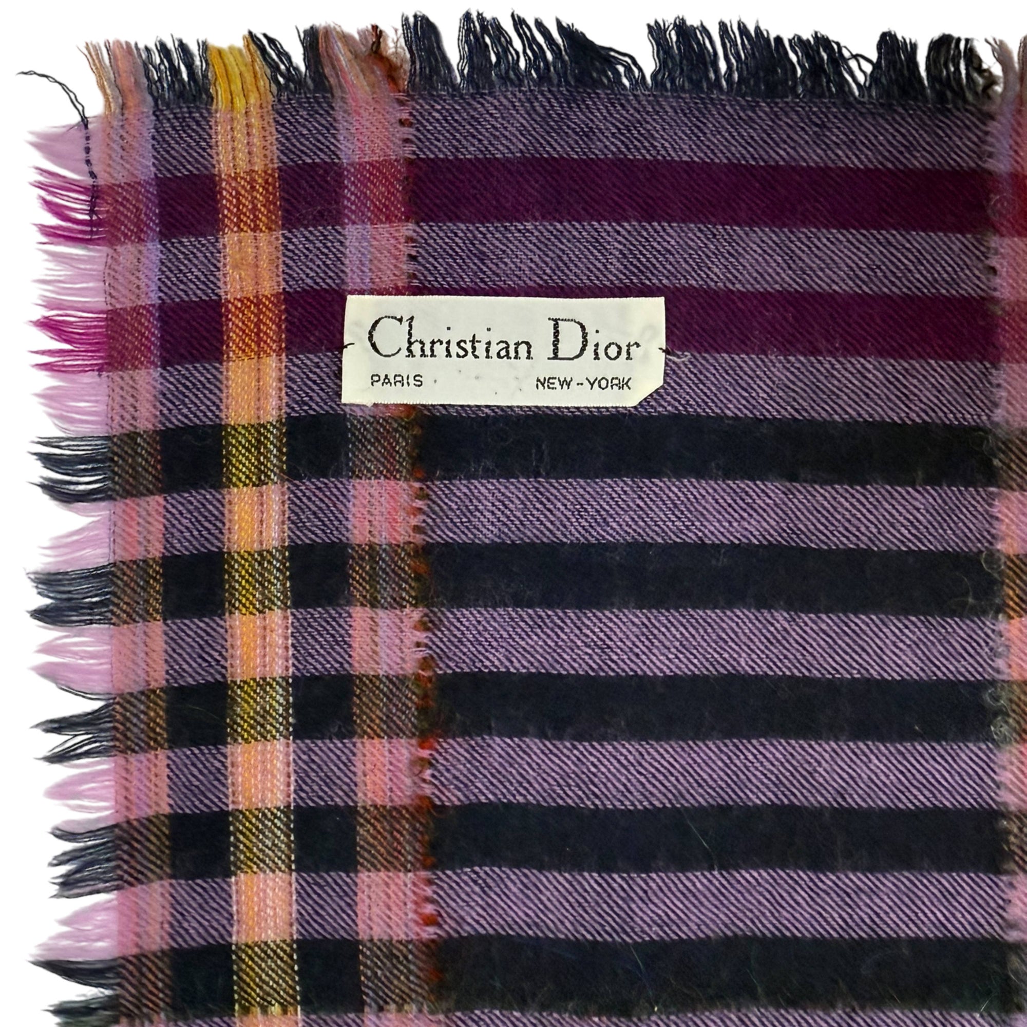 Vintage 1980s Christian Dior Wool Shawl Plaid Woven Scarf