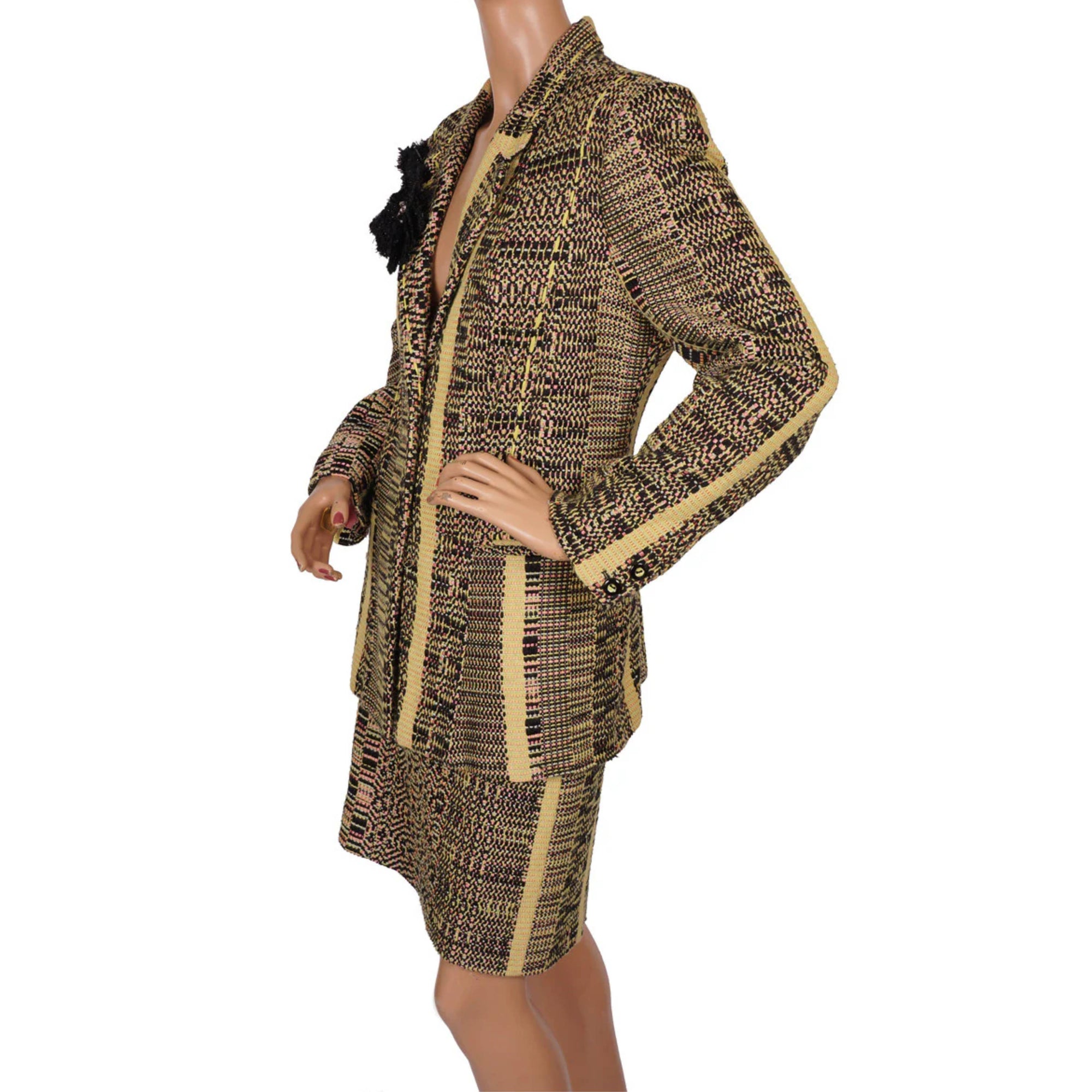 Vintage 1990s Christian Lacroix Suit Yellow, Pink & Black Woven Fabric