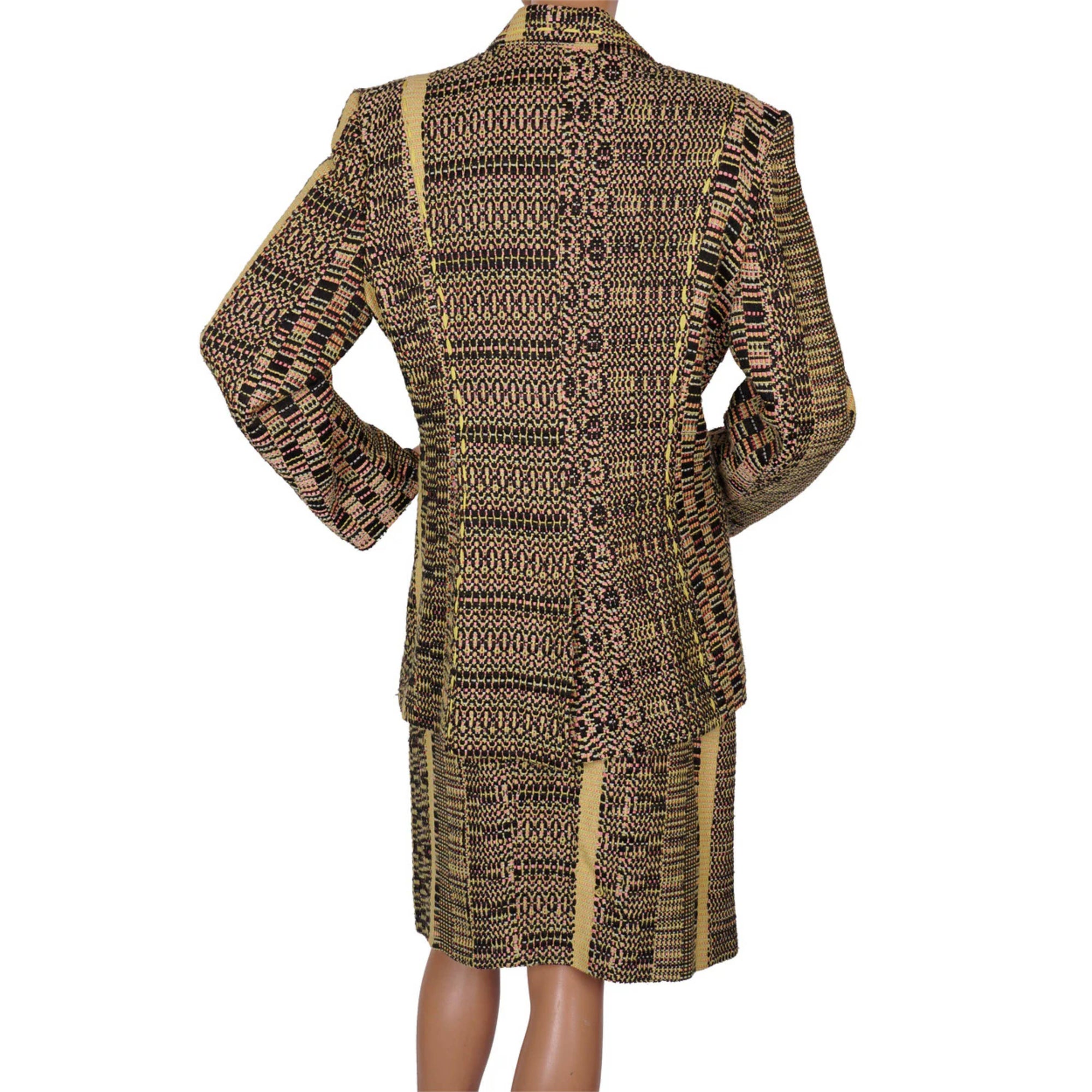 Vintage 1990s Christian Lacroix Suit Yellow, Pink & Black Woven Fabric