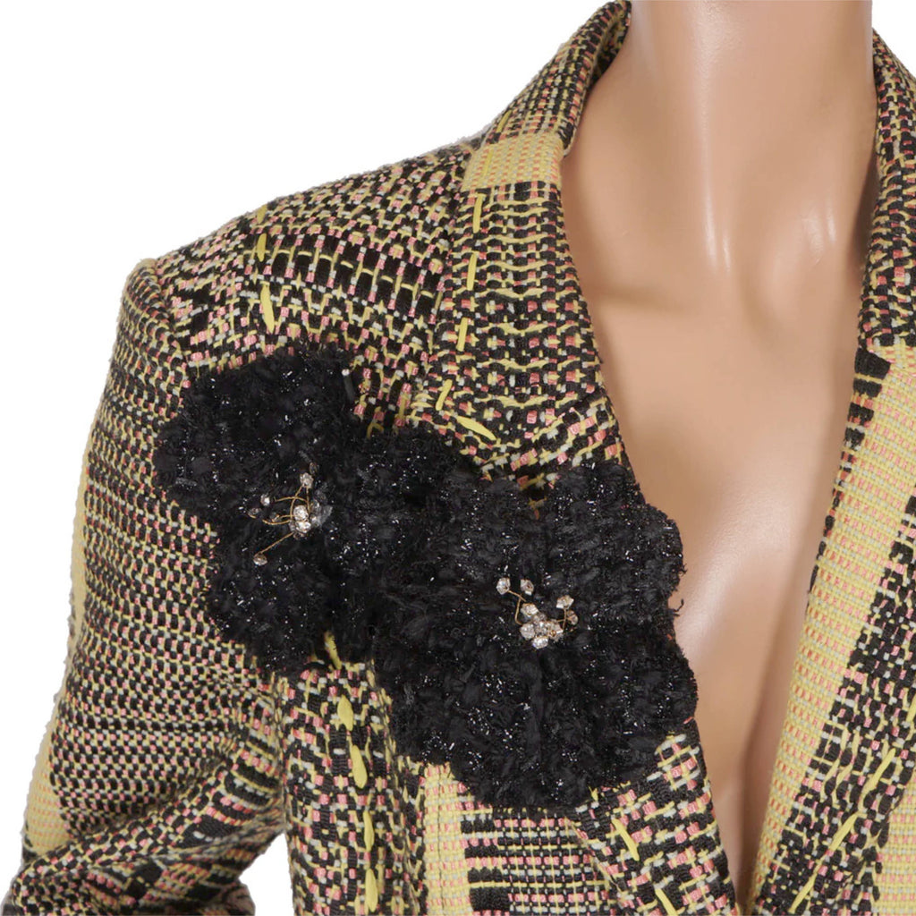 Vintage 1990s Christian Lacroix Suit Yellow, Pink & Black Woven Fabric