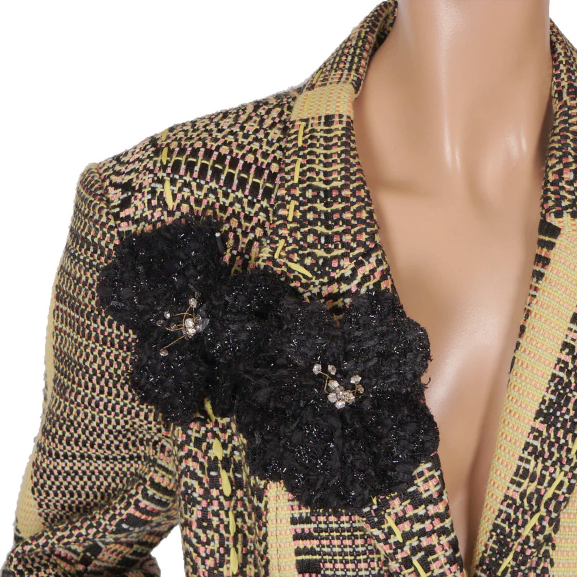 Vintage 1990s Christian Lacroix Suit Yellow, Pink & Black Woven Fabric