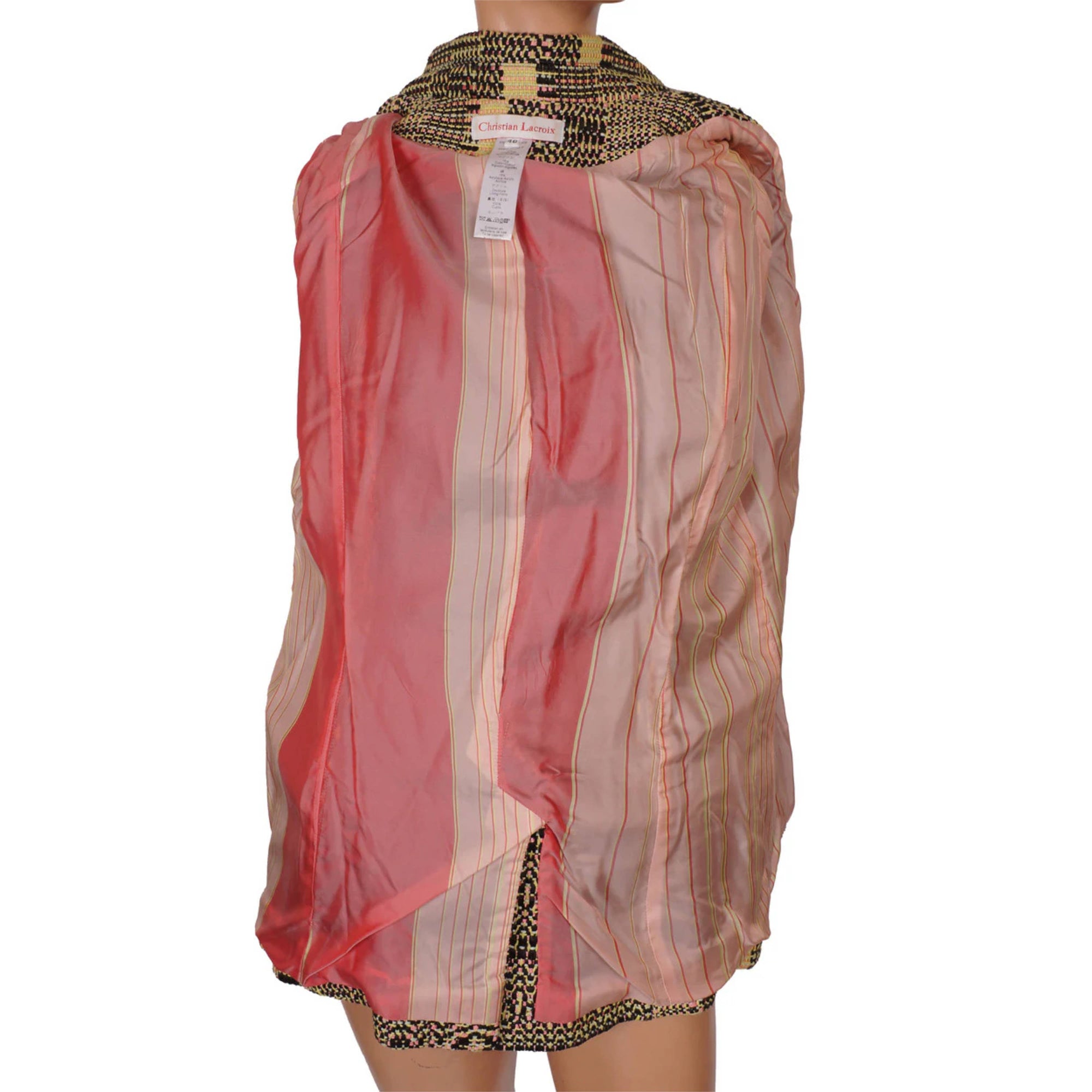 Vintage 1990s Christian Lacroix Suit Yellow, Pink & Black Woven Fabric