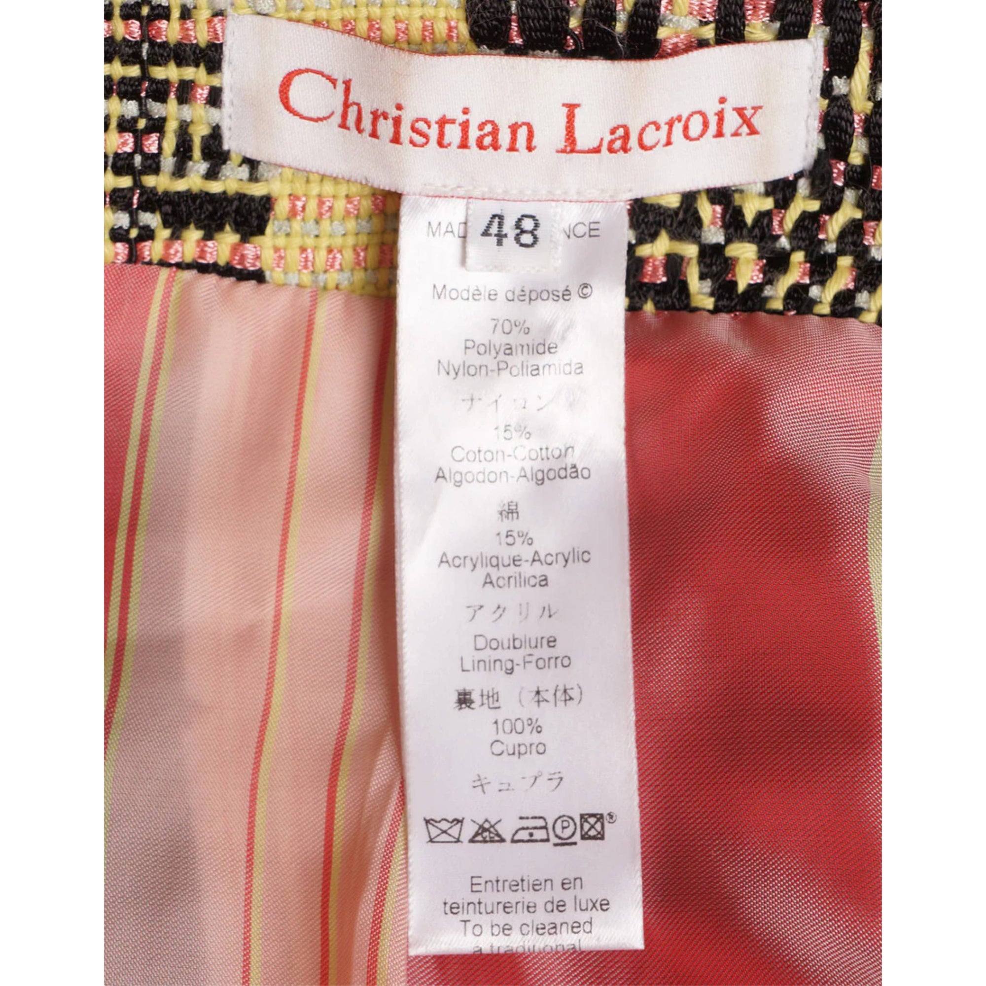 Vintage 1990s Christian Lacroix Suit Yellow, Pink & Black Woven Fabric