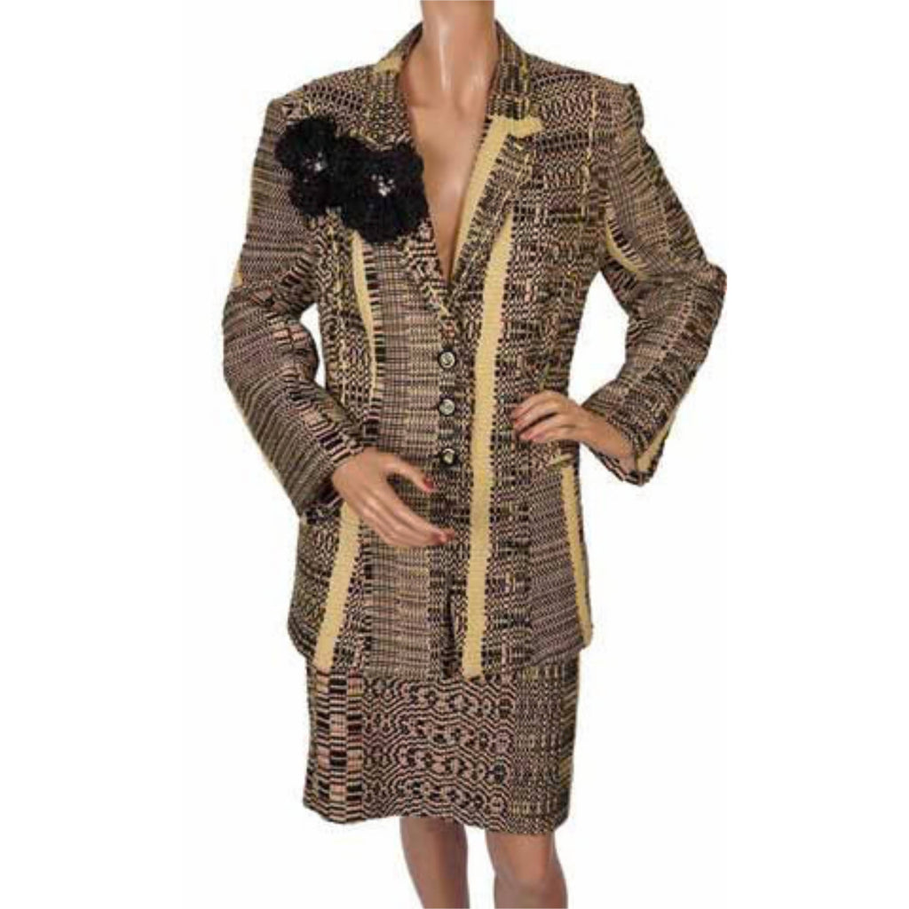 Vintage 1990s Christian Lacroix Suit Yellow, Pink & Black Woven Fabric