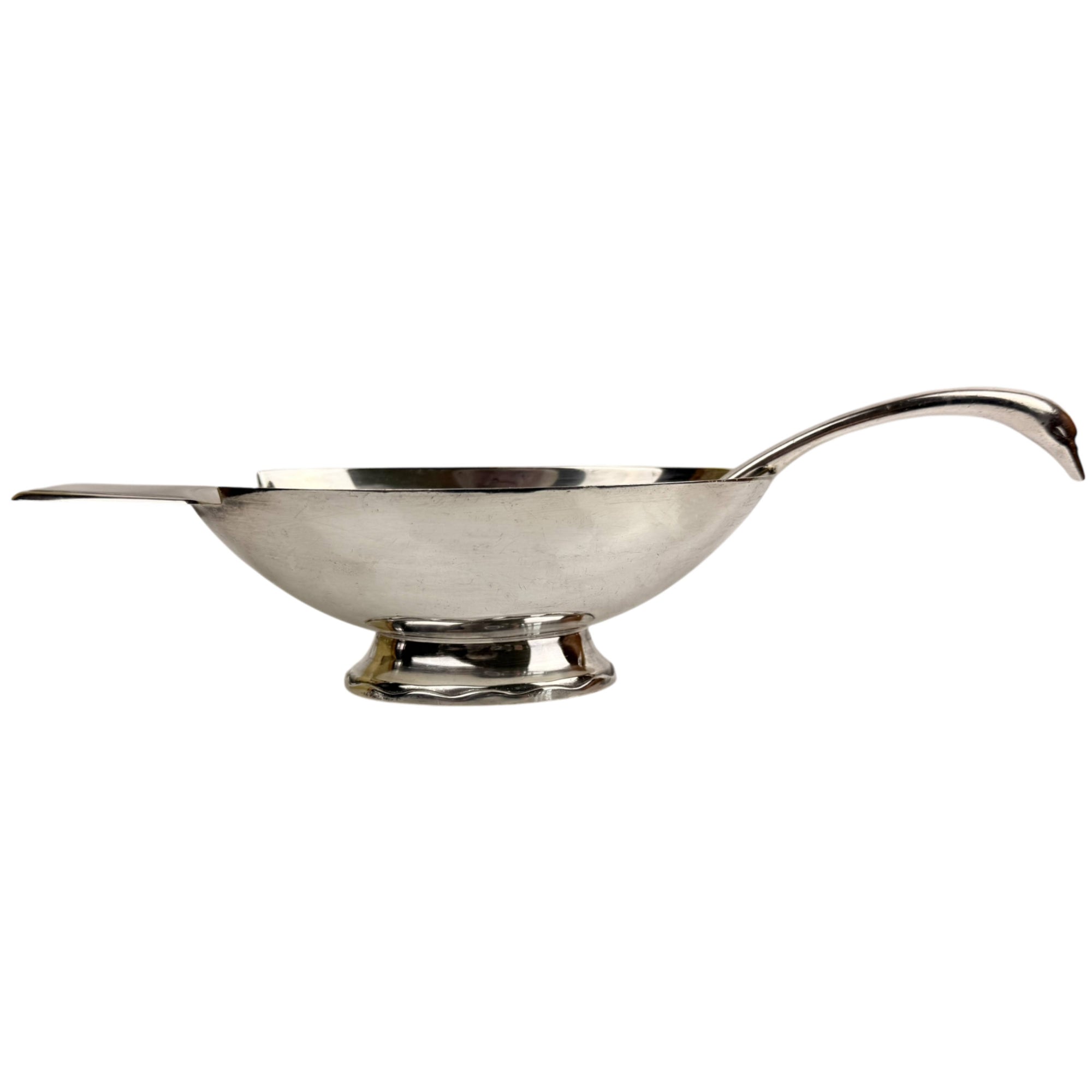 Art Deco Christofle France Silver Plated Swan Gravy Boat with Spoon by Christian Fjerdingstad