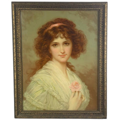 Antique Chromolithograph Portrait of a Young Woman Print