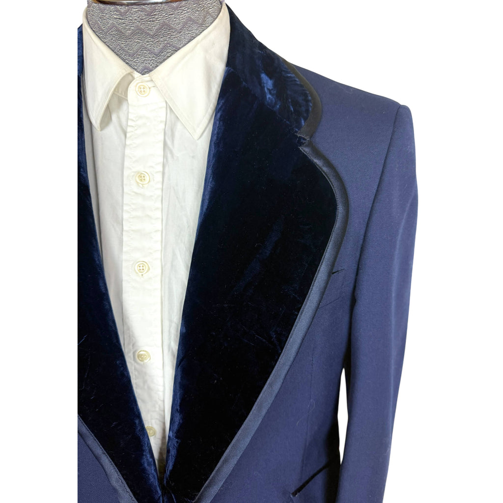 1974 Vintage Blue Tuxedo Jacket w Velvet Collar & Bowtie M L