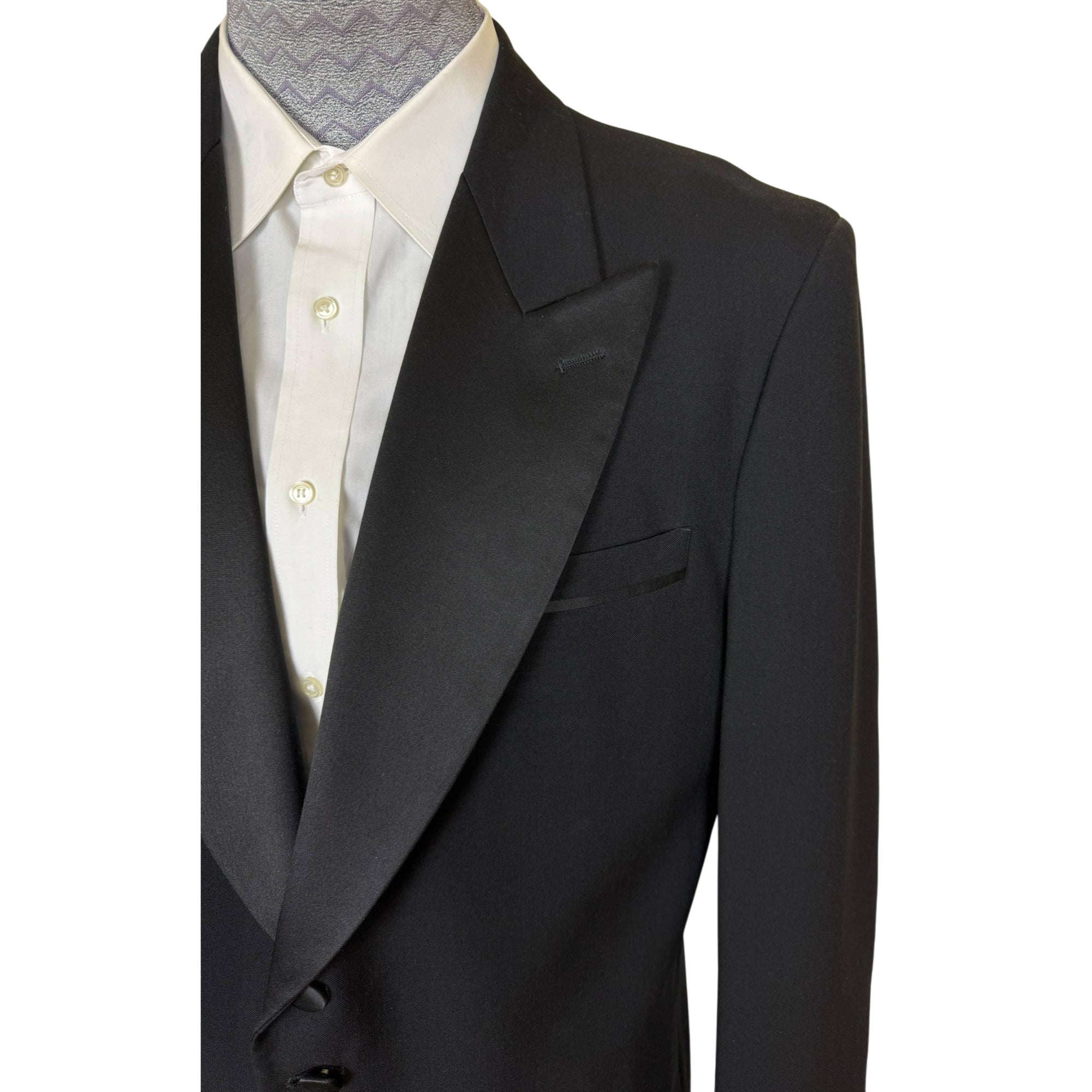 close-up of peaked lapel on tailcoat