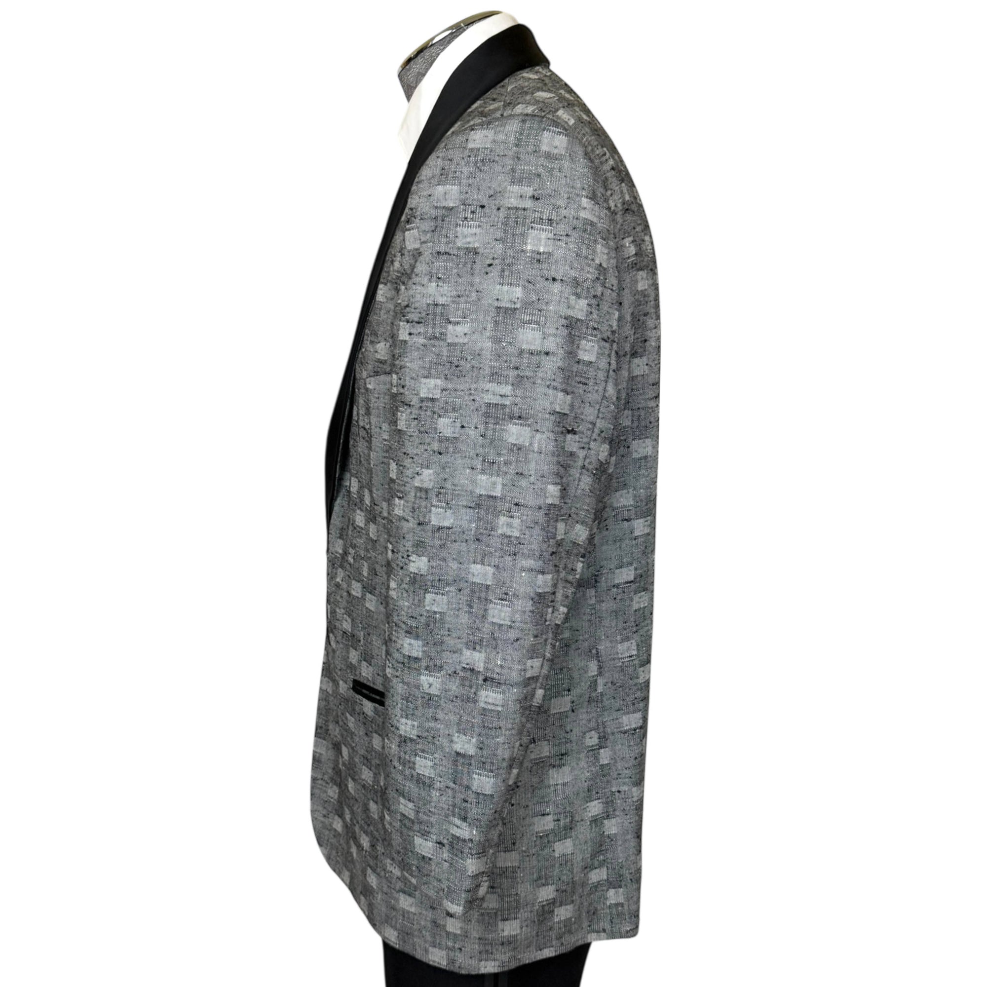 Vintage 1980s Dinner Jacket Silver Grey Block Pattern Size L
