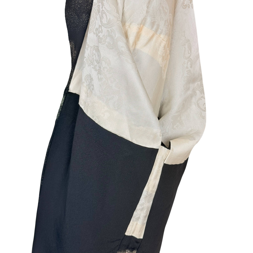 Vintage Japanese Haori Jacket Black Silk Short Kimono with Metallic Cloud Pattern