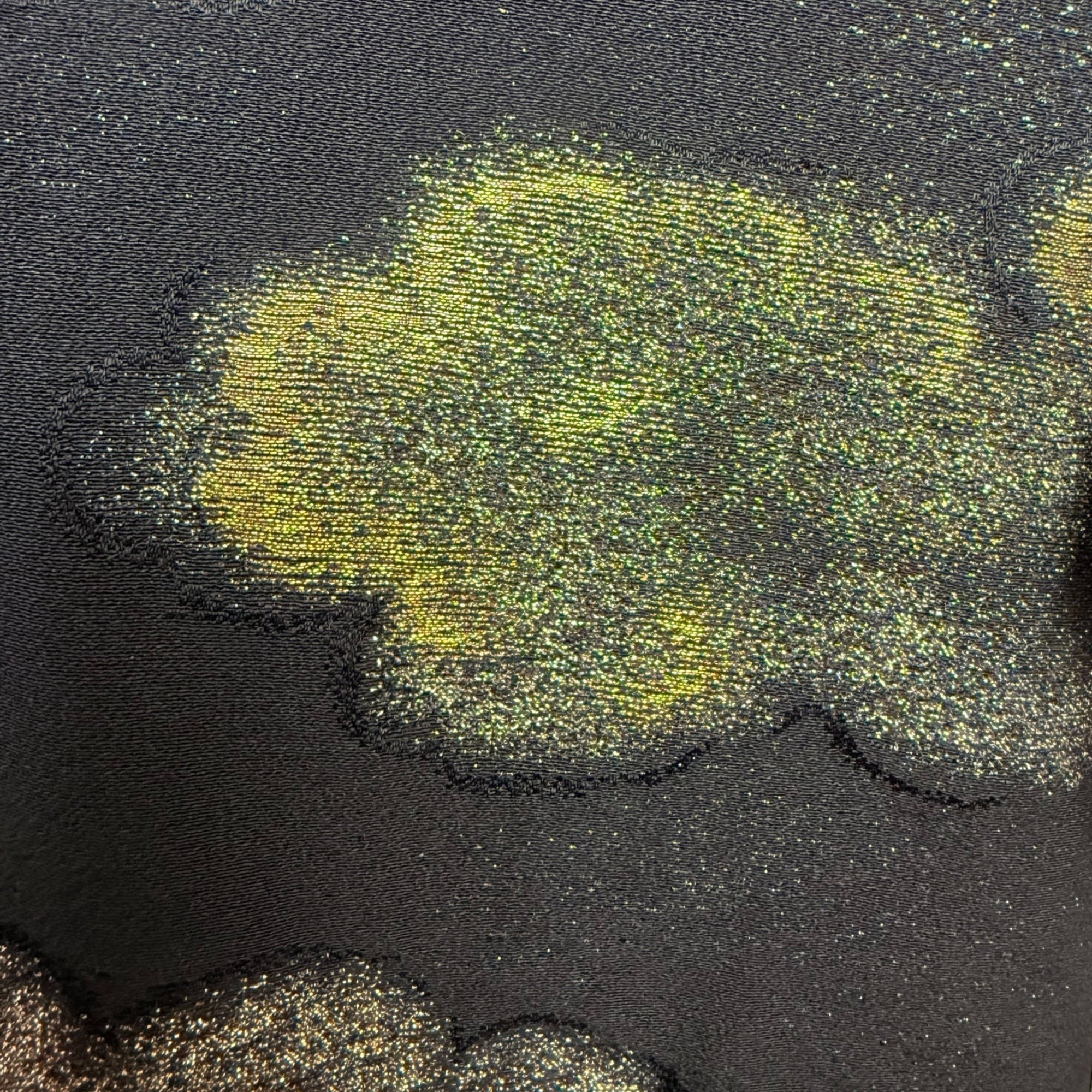 Vintage Japanese Haori Jacket Black Silk Short Kimono with Metallic Cloud Pattern