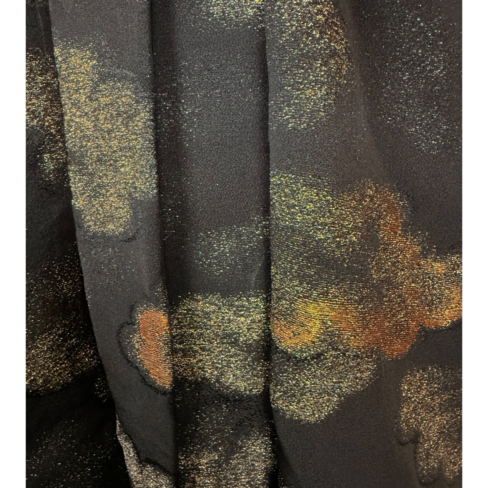 Vintage Japanese Haori Jacket Black Silk Short Kimono with Metallic Cloud Pattern