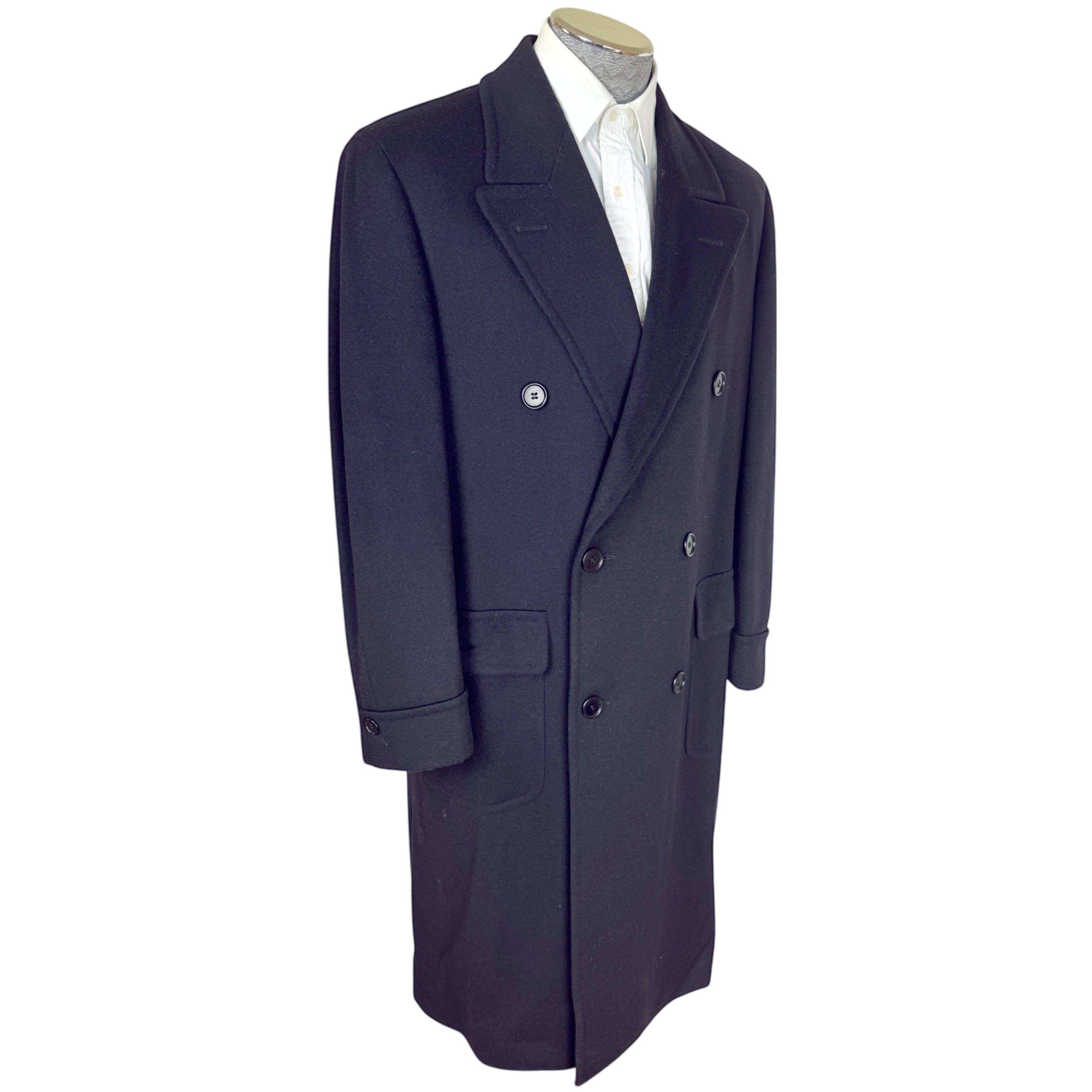 1980s 90s Vintage Italian Men's Overcoat Navy Blue Size L 1980s 90s Vintage Italian Men's Overcoat Navy Blue Size L