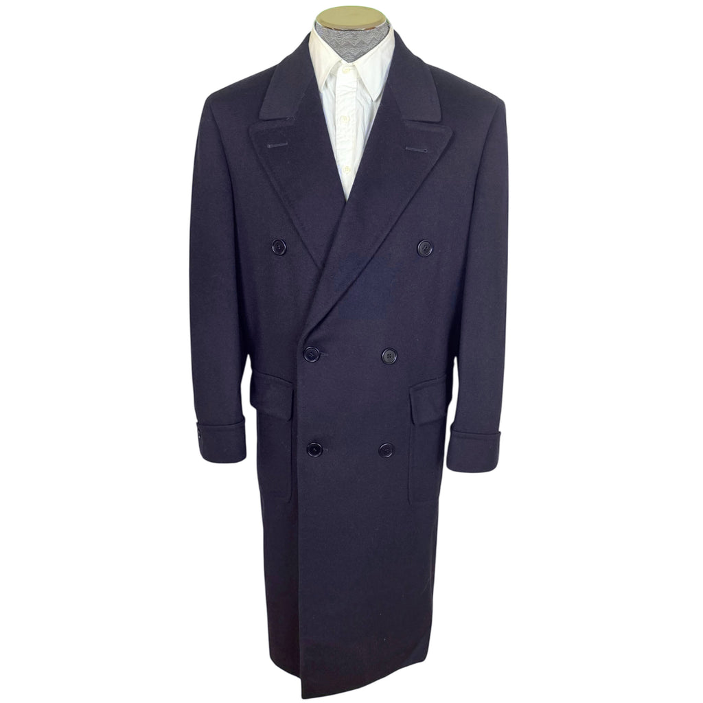 1980s 90s Vintage Italian Men’s Overcoat Navy Blue Size L