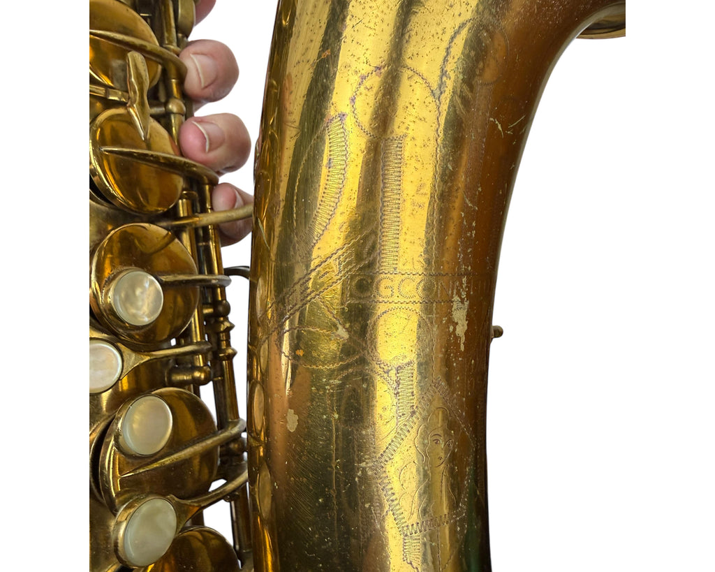 Detail on bell of Conn Naked Lady Sax