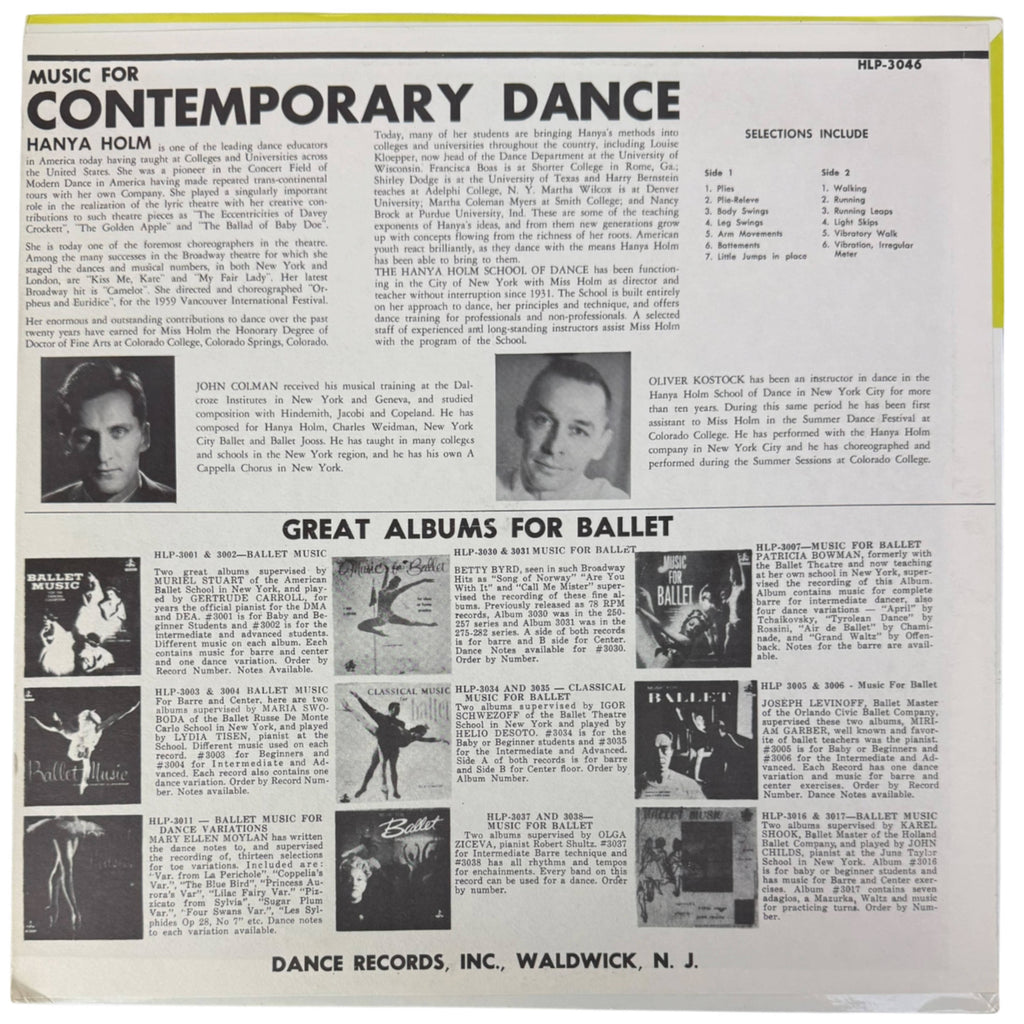 Music for Contemporary Dance Hanya Holm LP back cover