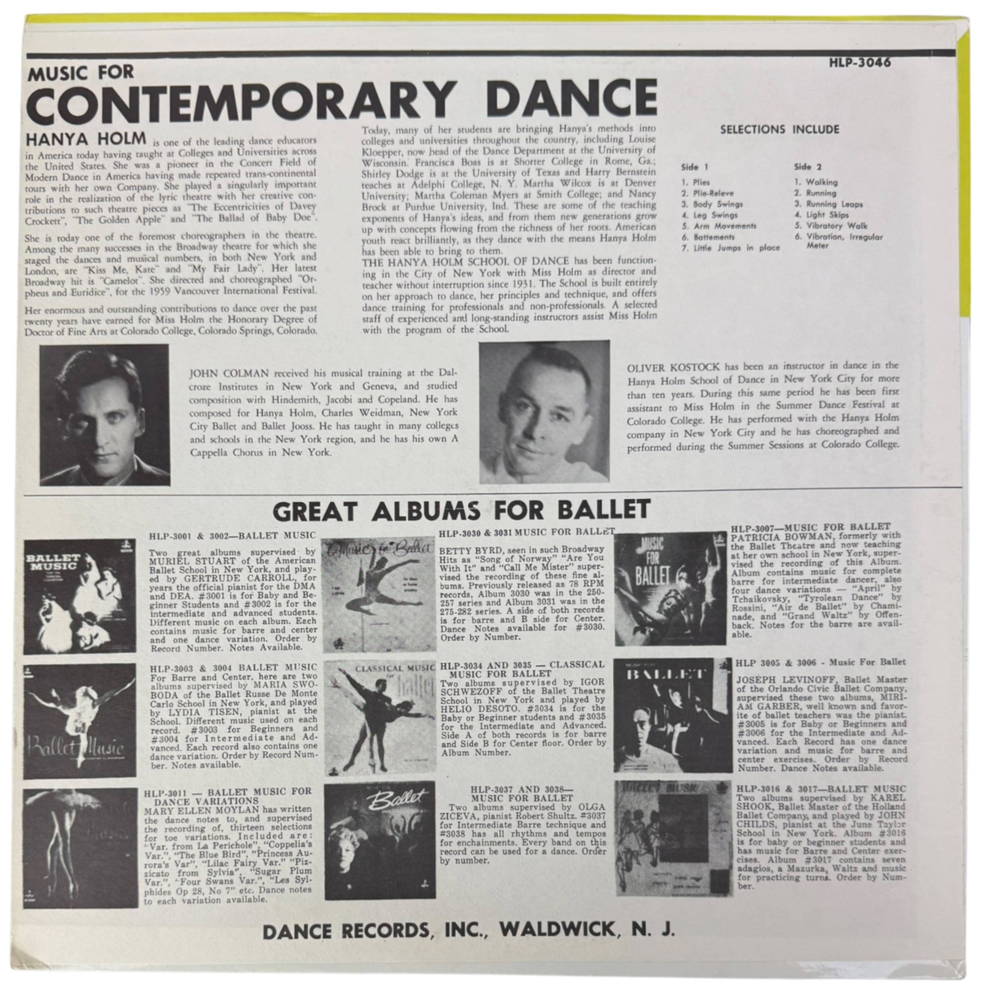 Music for Contemporary Dance Hanya Holm LP back cover