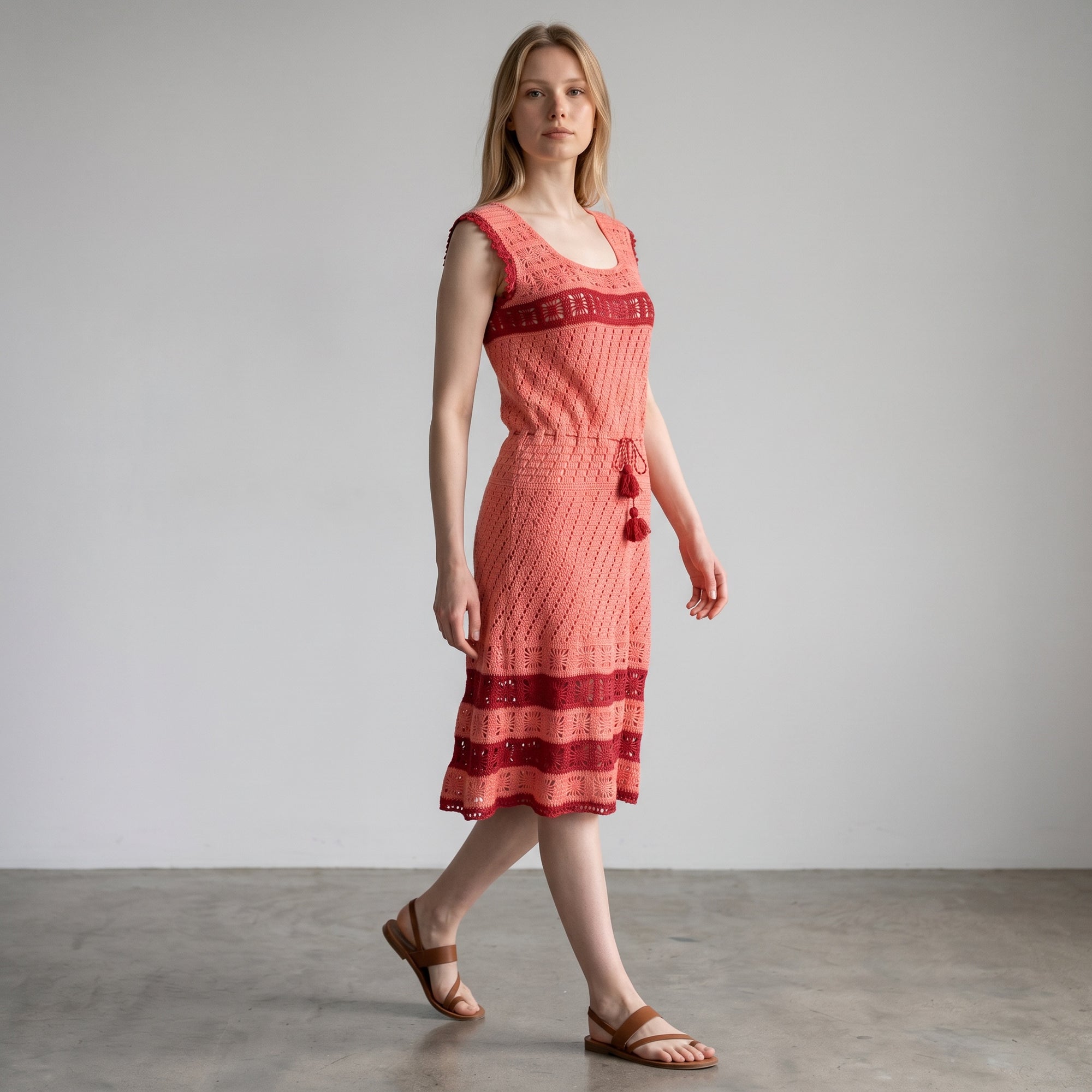 70s crochet dress Ruena Colorful Striped Crochet Maxi Halter Dress main image 0