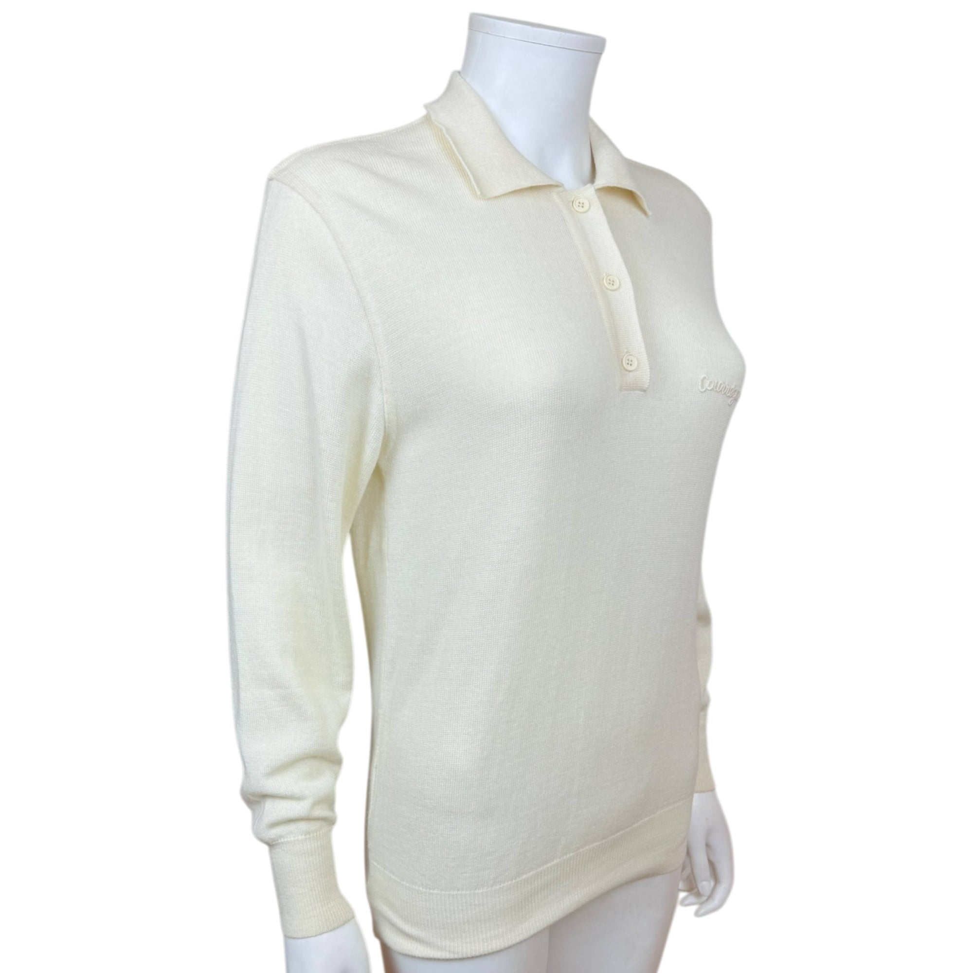 Vintage 1970s Courrèges Knit Polo Sweater Pullover – Cream – Size 00